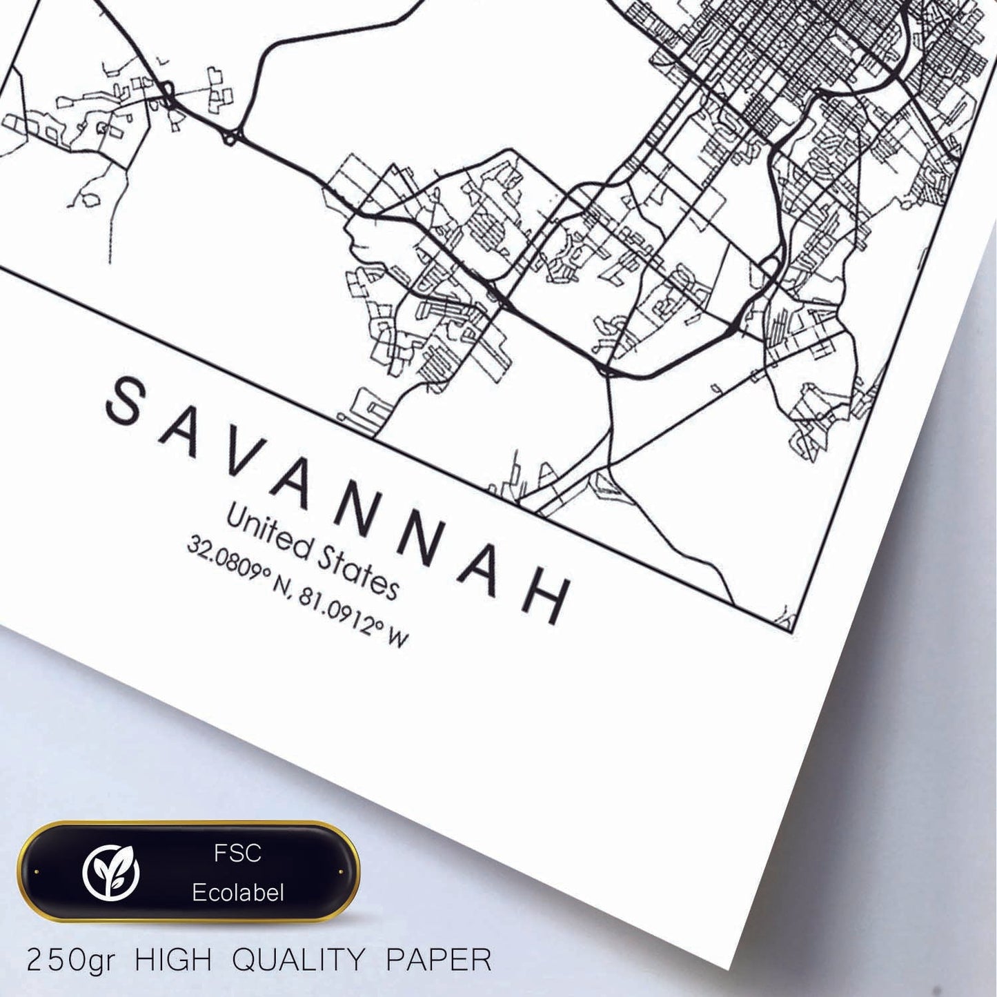 Poster con mapa de Savannah. Lámina de Estados Unidos, con imágenes de mapas y carreteras-Artwork-Nacnic-Nacnic Estudio SL