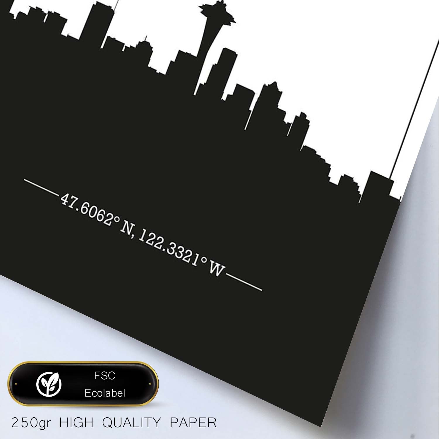 Poster con mapa de Seattle - USA. Láminas con Skyline de ciudades de Estados Unidos, Canada, Mexico con sombra negra.-Artwork-Nacnic-Nacnic Estudio SL