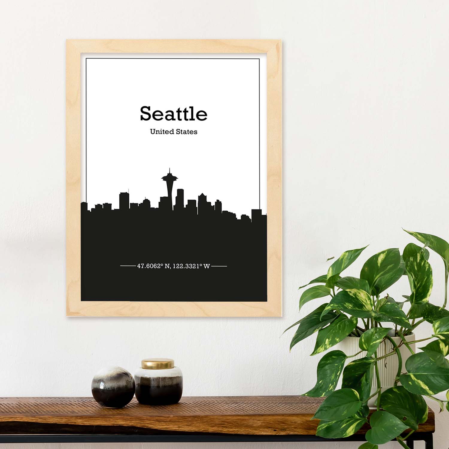 Poster con mapa de Seattle - USA. Láminas con Skyline de ciudades de Estados Unidos, Canada, Mexico con sombra negra.-Artwork-Nacnic-Nacnic Estudio SL