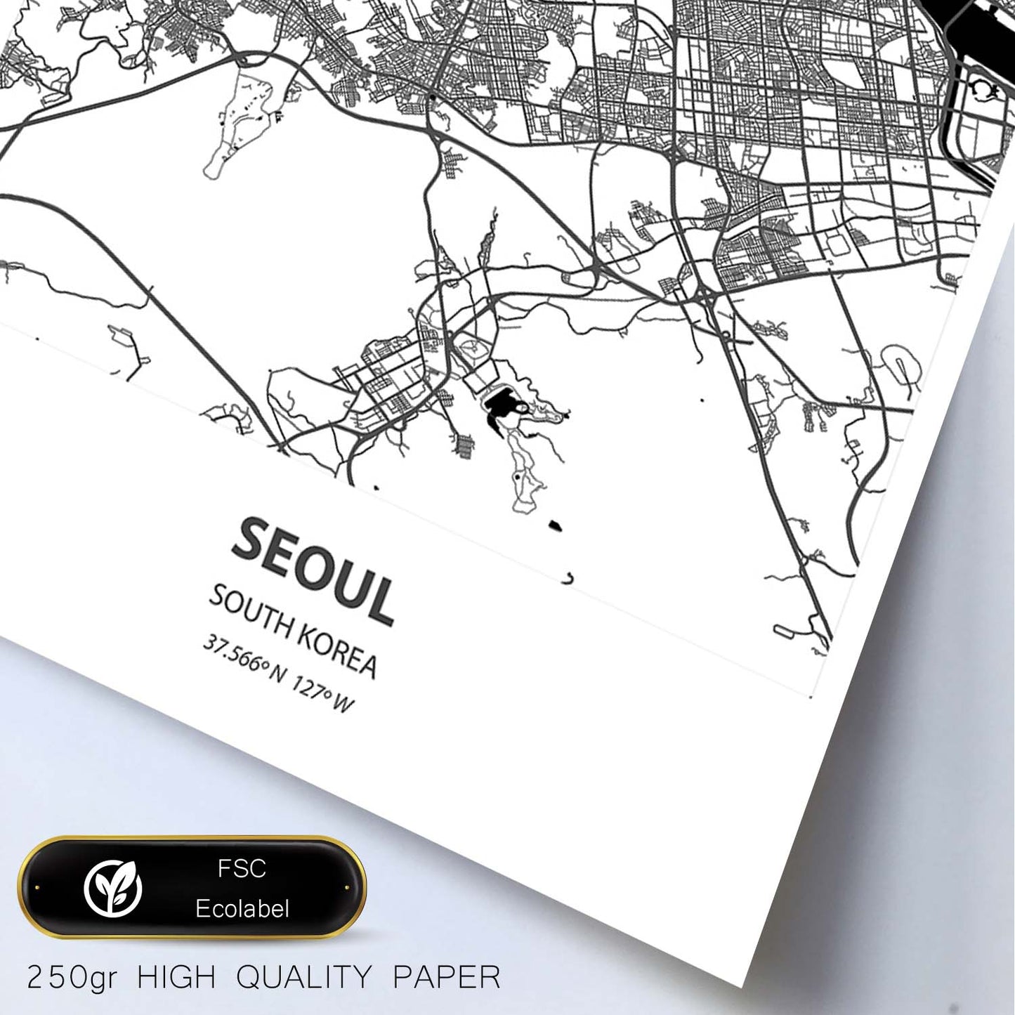 Poster con mapa de Seoul - Corea del Sur. Láminas de ciudades de Asia con mares y ríos en color negro.-Artwork-Nacnic-Nacnic Estudio SL