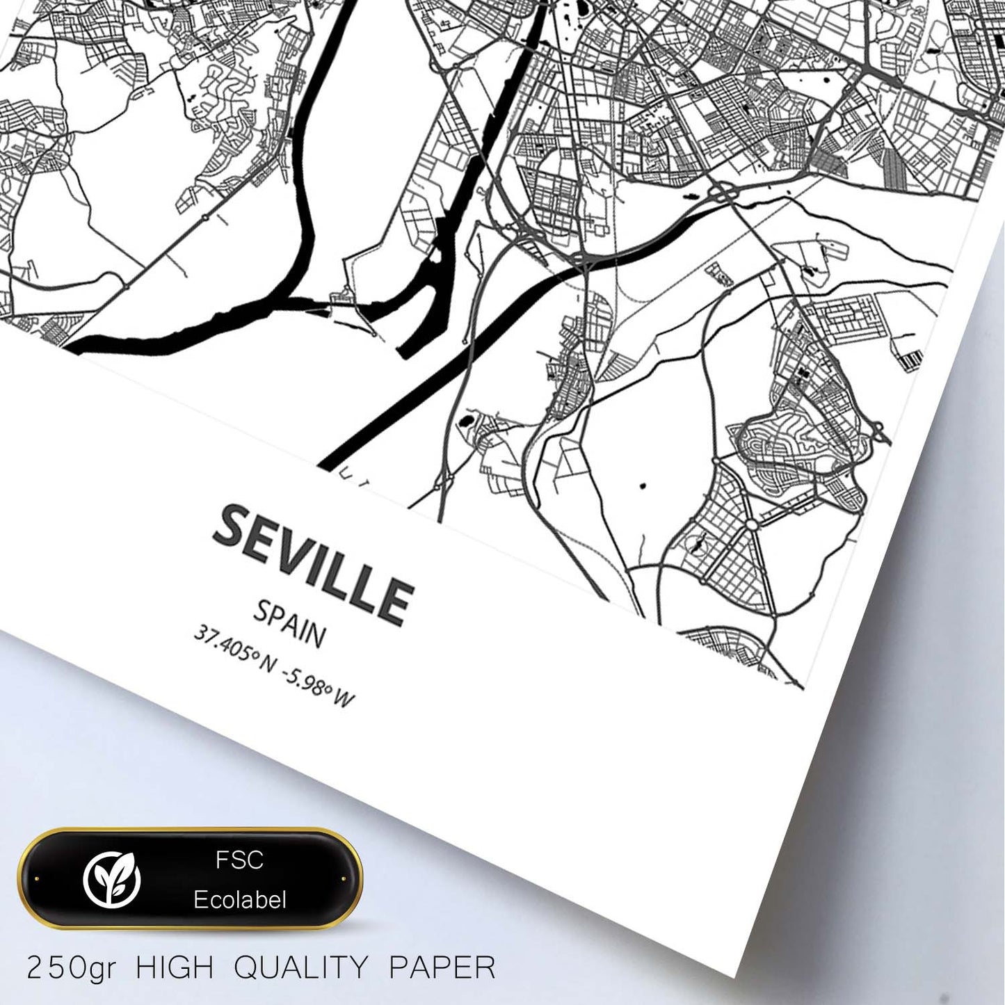 Poster con mapa de Seville - España. Láminas de ciudades de España con mares y ríos en color negro.-Artwork-Nacnic-Nacnic Estudio SL