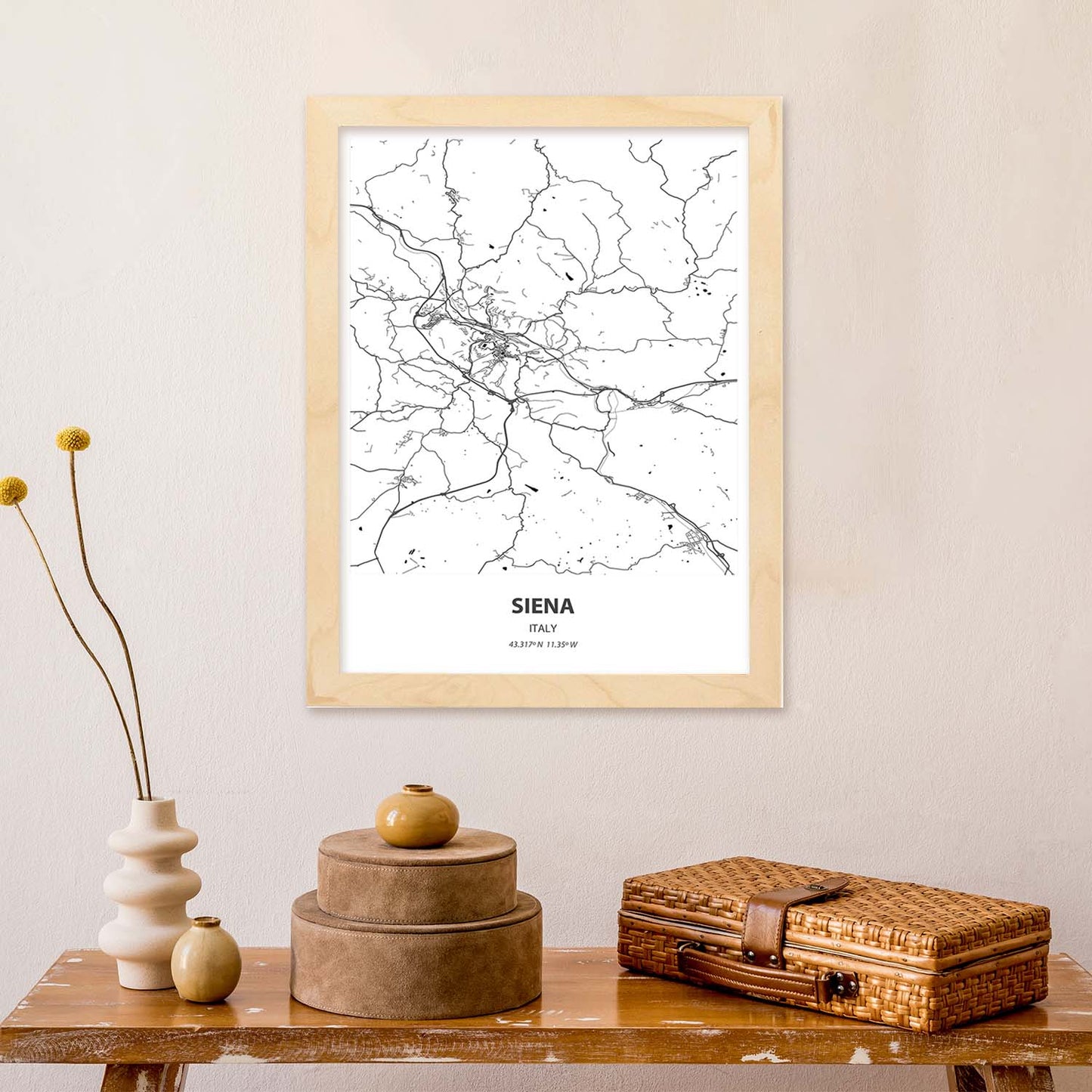 Poster con mapa de Siena - Italia. Láminas de ciudades de Italia con mares y ríos en color negro.-Artwork-Nacnic-Nacnic Estudio SL
