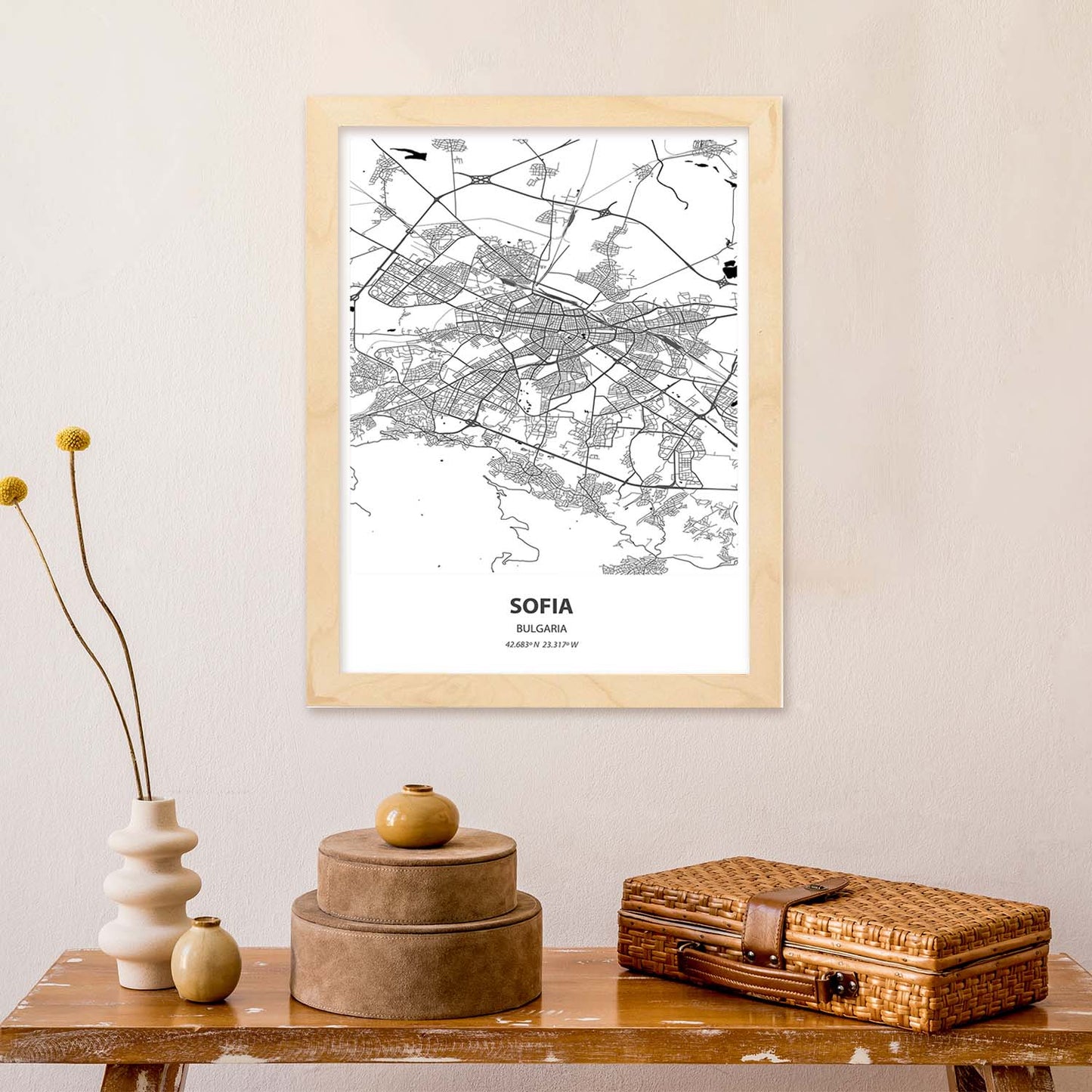 Poster con mapa de Sofia - Bulgaria. Láminas de ciudades de Europa con mares y ríos en color negro.-Artwork-Nacnic-Nacnic Estudio SL