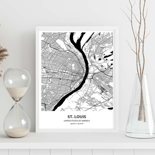Poster con mapa de St. Louis - USA. Láminas de ciudades de Estados Unidos con mares y ríos en color negro.-Artwork-Nacnic-Nacnic Estudio SL