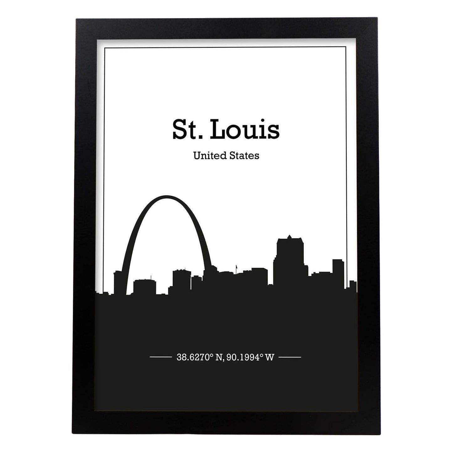 Poster con mapa de Stlouis - USA. Láminas con Skyline de ciudades de Estados Unidos, Canada, Mexico con sombra negra.-Artwork-Nacnic-A4-Marco Negro-Nacnic Estudio SL