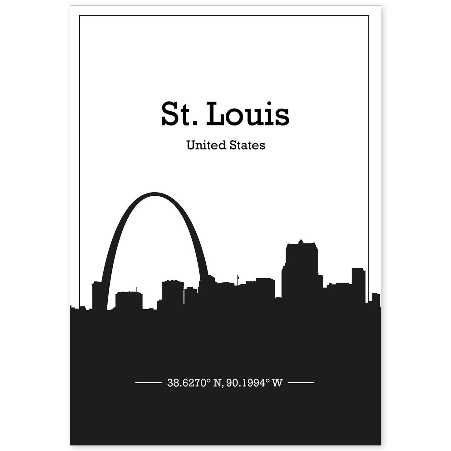 Poster con mapa de Stlouis - USA. Láminas con Skyline de ciudades de Estados Unidos, Canada, Mexico con sombra negra.-Artwork-Nacnic-A4-Sin marco-Nacnic Estudio SL