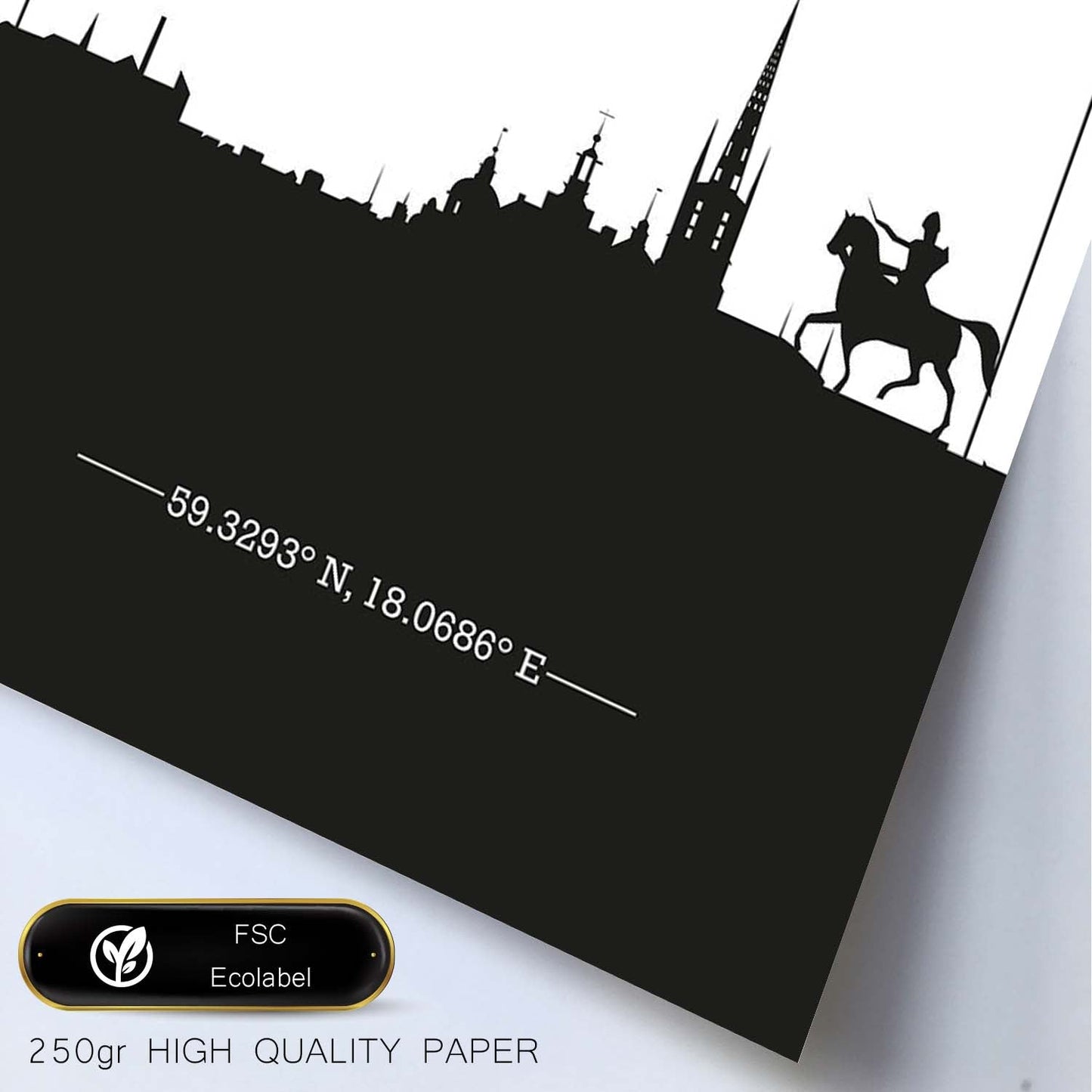 Poster con mapa de Stockholm - Suecia. Láminas con Skyline de ciudades del norte de Europa con sombra negra.-Artwork-Nacnic-Nacnic Estudio SL