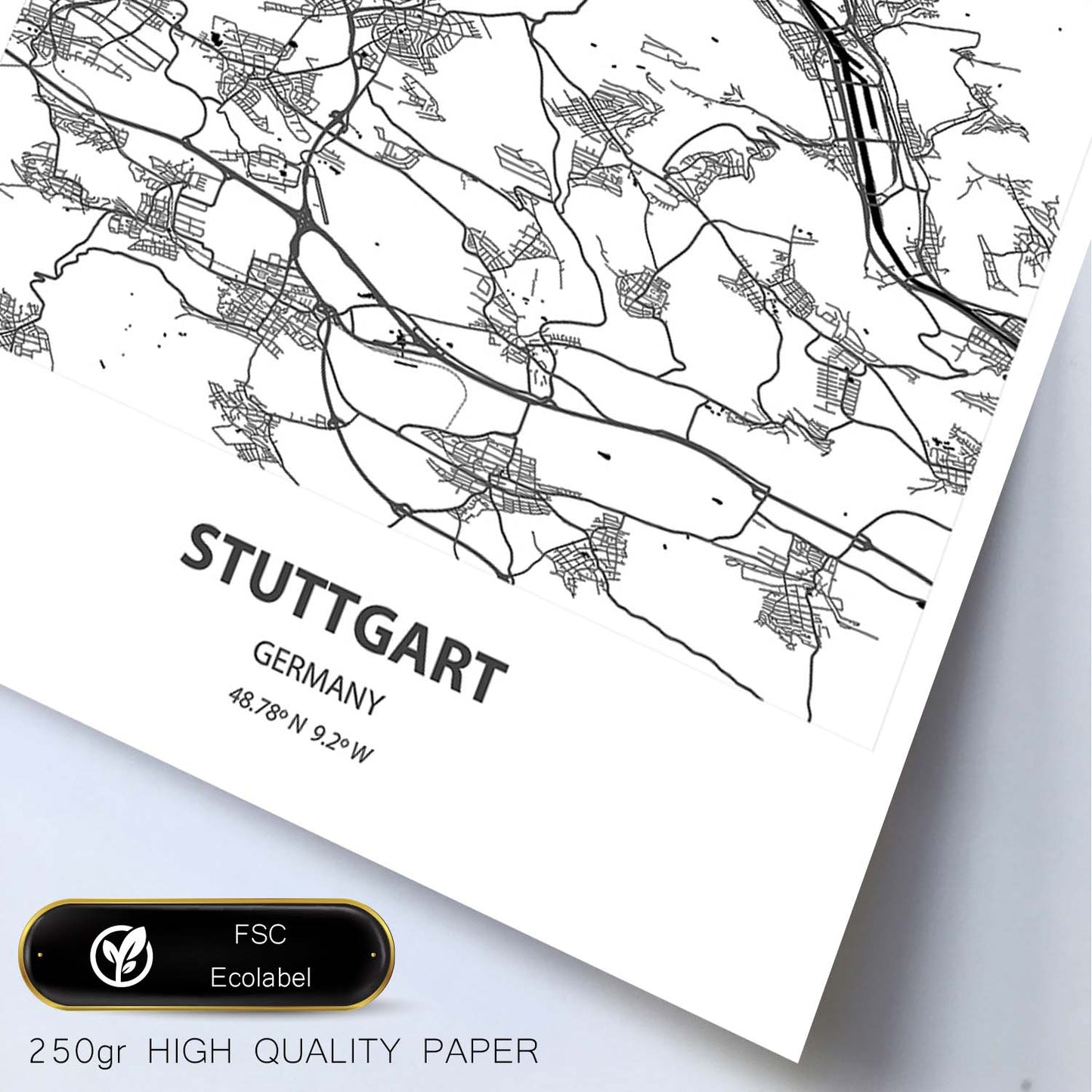 Poster con mapa de Stuttgart - Alemania. Láminas de ciudades de Alemania con mares y ríos en color negro.-Artwork-Nacnic-Nacnic Estudio SL