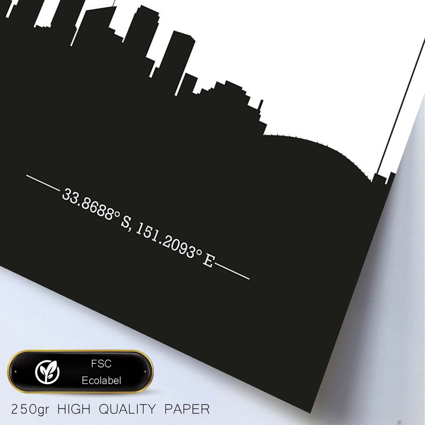 Poster con mapa de Sydney - Australia. Láminas con Skyline de ciudades de Asia, Australia, y Oriente Medio con sombra negra.-Artwork-Nacnic-Nacnic Estudio SL