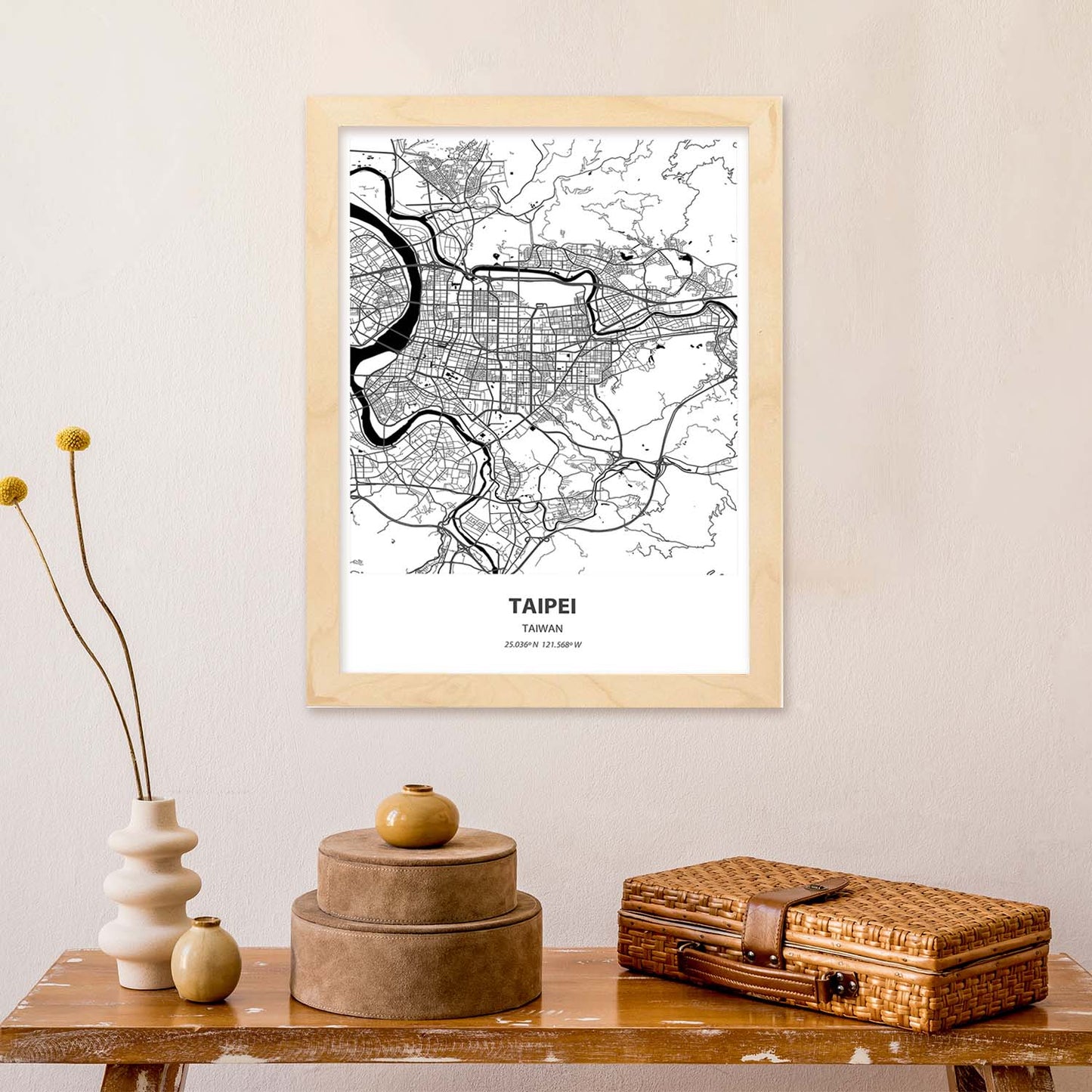 Poster con mapa de Taipei - Taiwan. Láminas de ciudades de Asia con mares y ríos en color negro.-Artwork-Nacnic-Nacnic Estudio SL
