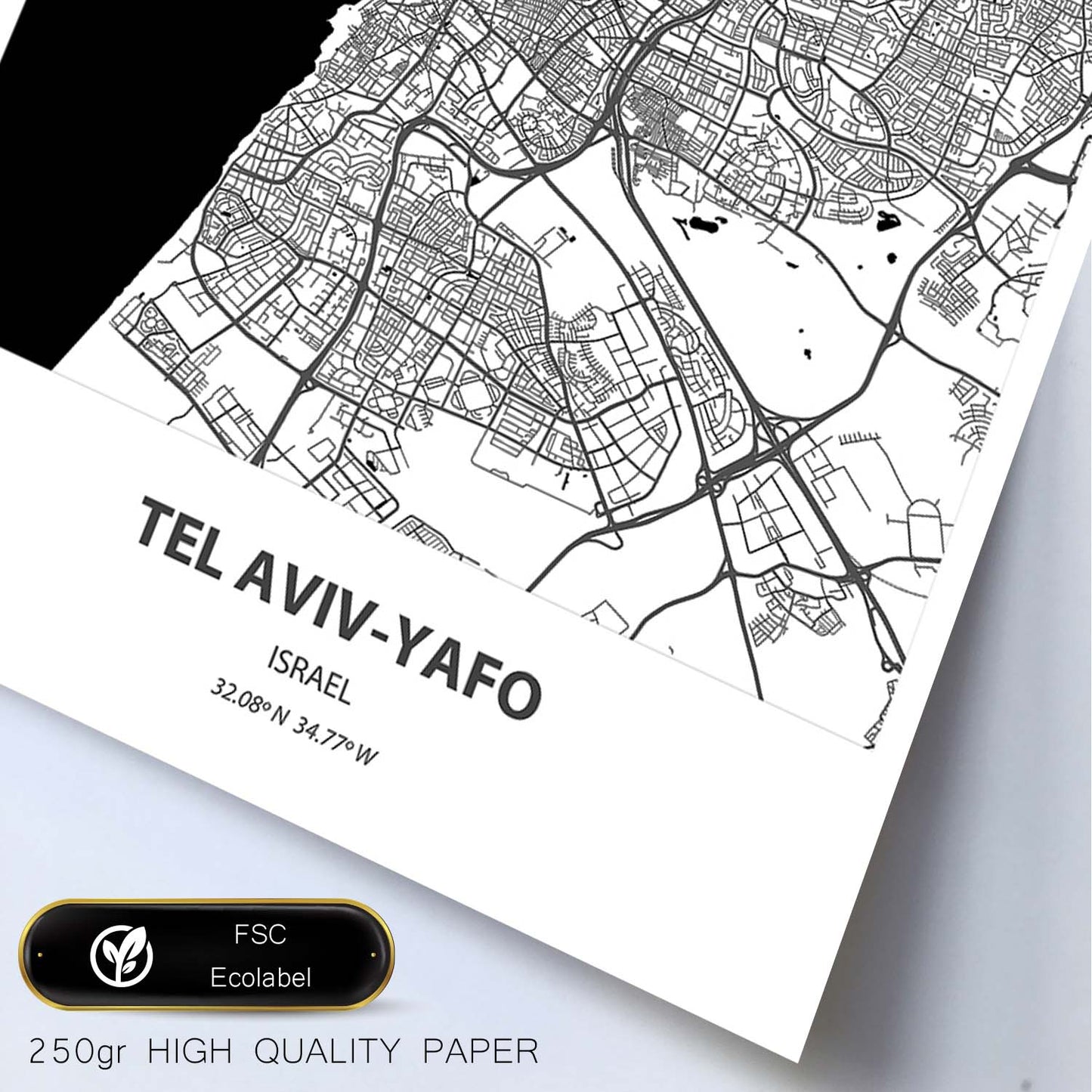 Poster con mapa de Tel Aviv Yafo - Israel. Láminas de ciudades de Oriente Medio con mares y ríos en color negro.-Artwork-Nacnic-Nacnic Estudio SL