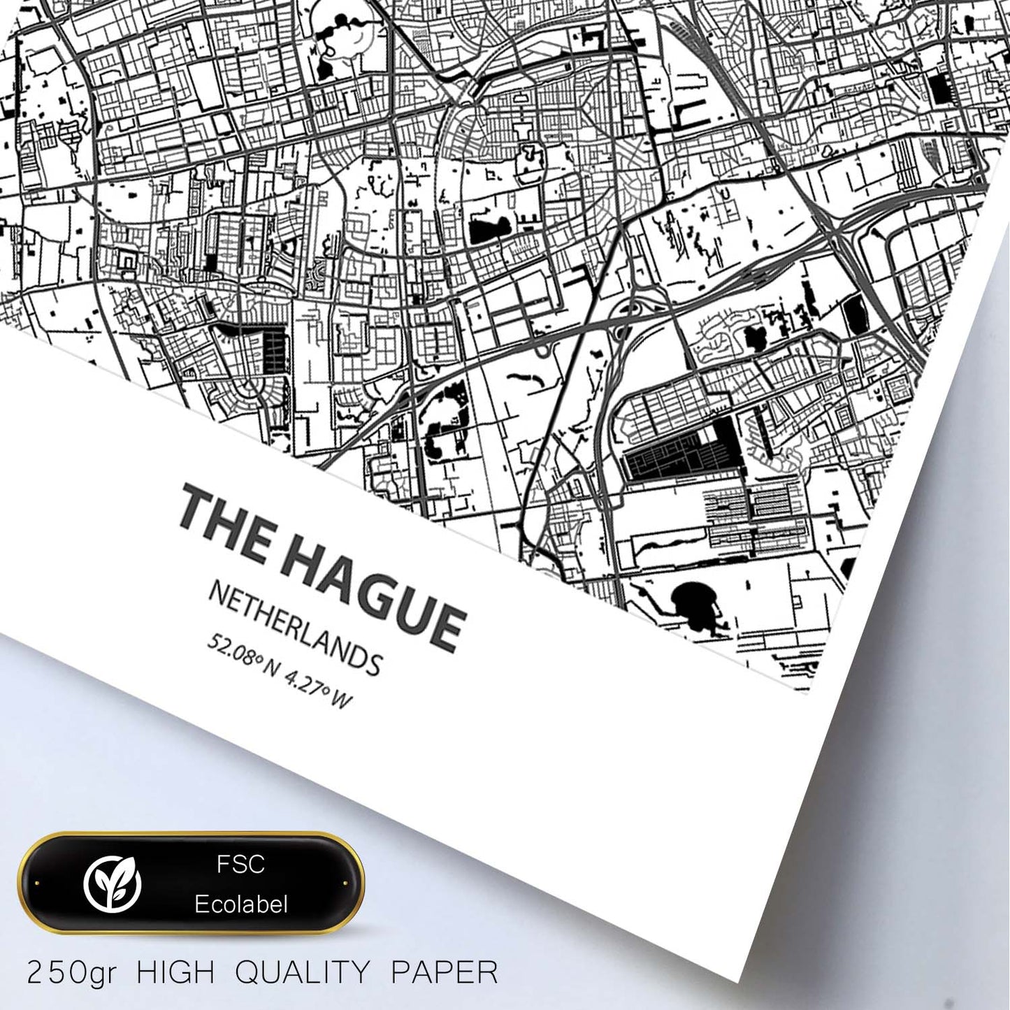 Poster con mapa de The hague - Holanda. Láminas de ciudades de Holanda y Bélgica con mares y ríos en color negro.-Artwork-Nacnic-Nacnic Estudio SL