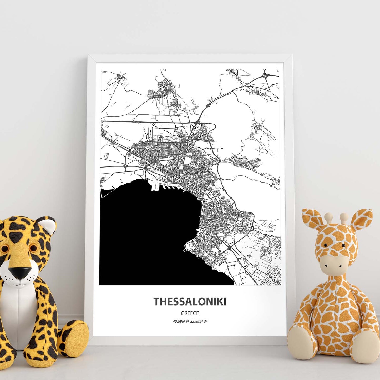 Poster con mapa de Thessaloniki - Grecia. Láminas de ciudades de Europa con mares y ríos en color negro.-Artwork-Nacnic-Nacnic Estudio SL