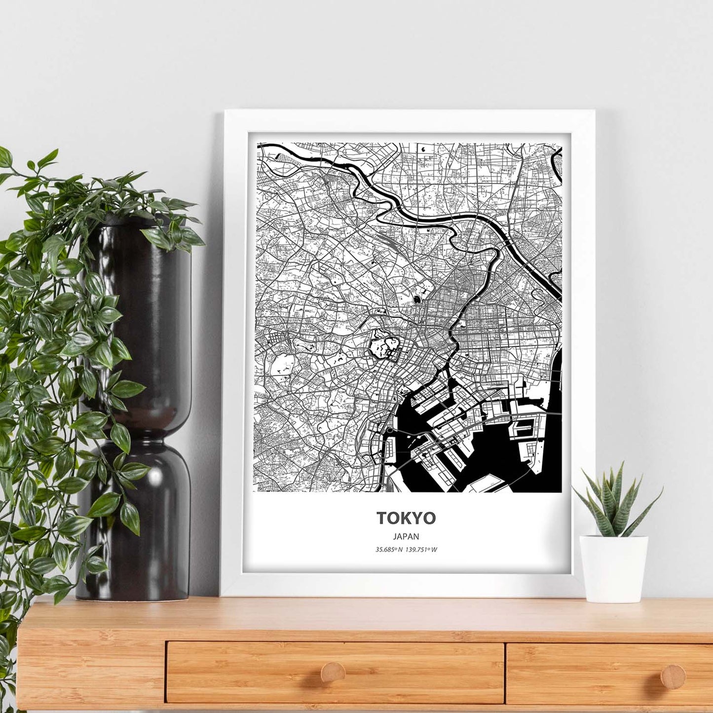 Poster con mapa de Tokio - Japon. Láminas de ciudades de Asia con mares y ríos en color negro.-Artwork-Nacnic-Nacnic Estudio SL