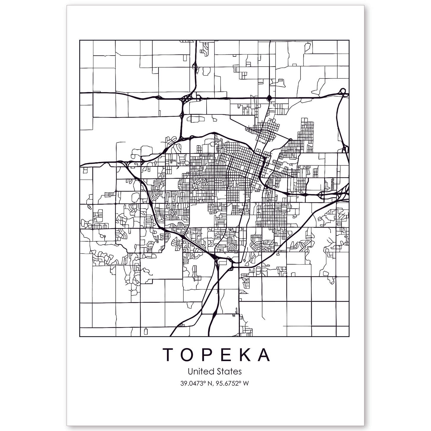 Poster con mapa de Topeka. Lámina de Estados Unidos, con imágenes de mapas y carreteras-Artwork-Nacnic-A4-Sin marco-Nacnic Estudio SL