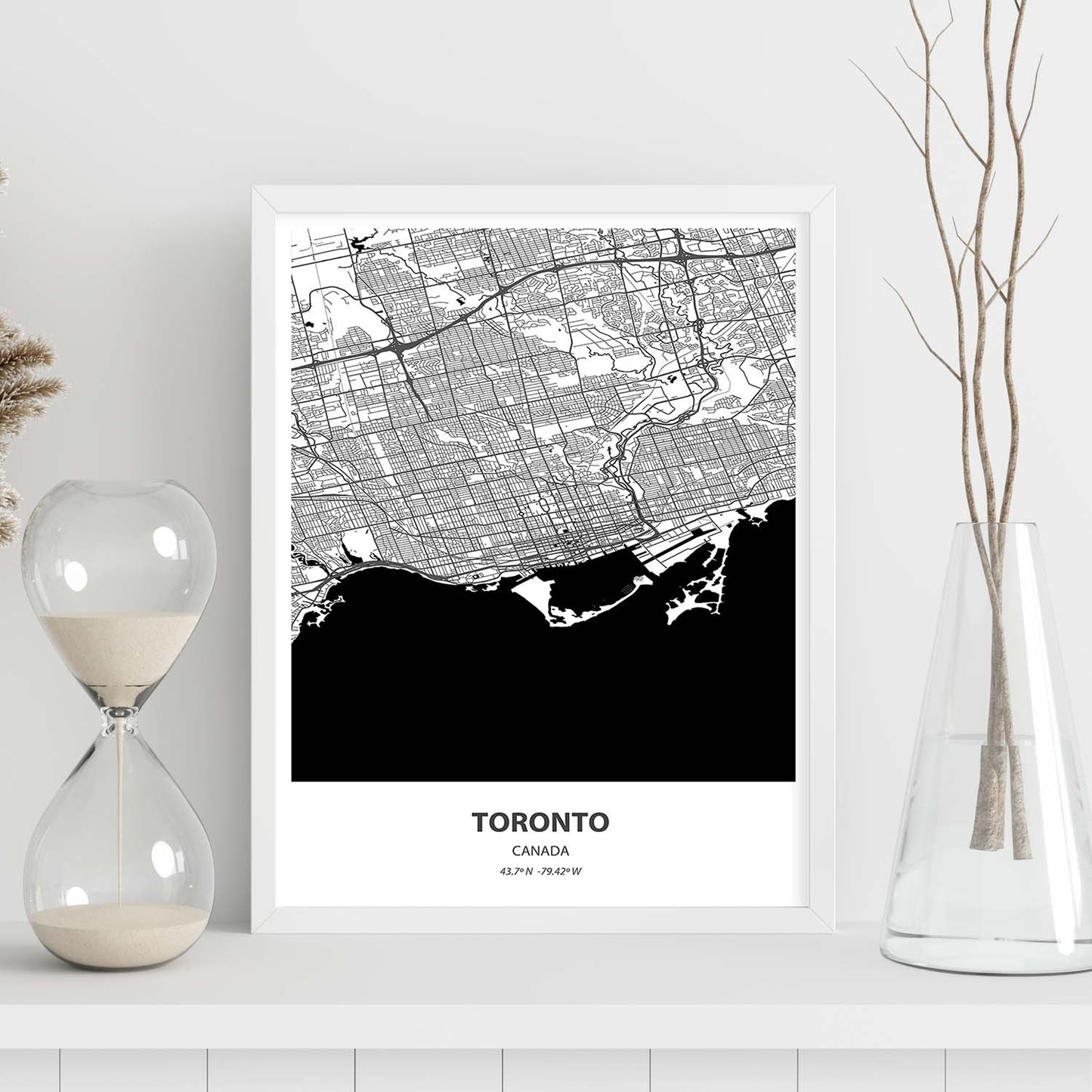 Poster con mapa de Toronto - Canada. Láminas de ciudades de Canada con mares y ríos en color negro.-Artwork-Nacnic-Nacnic Estudio SL