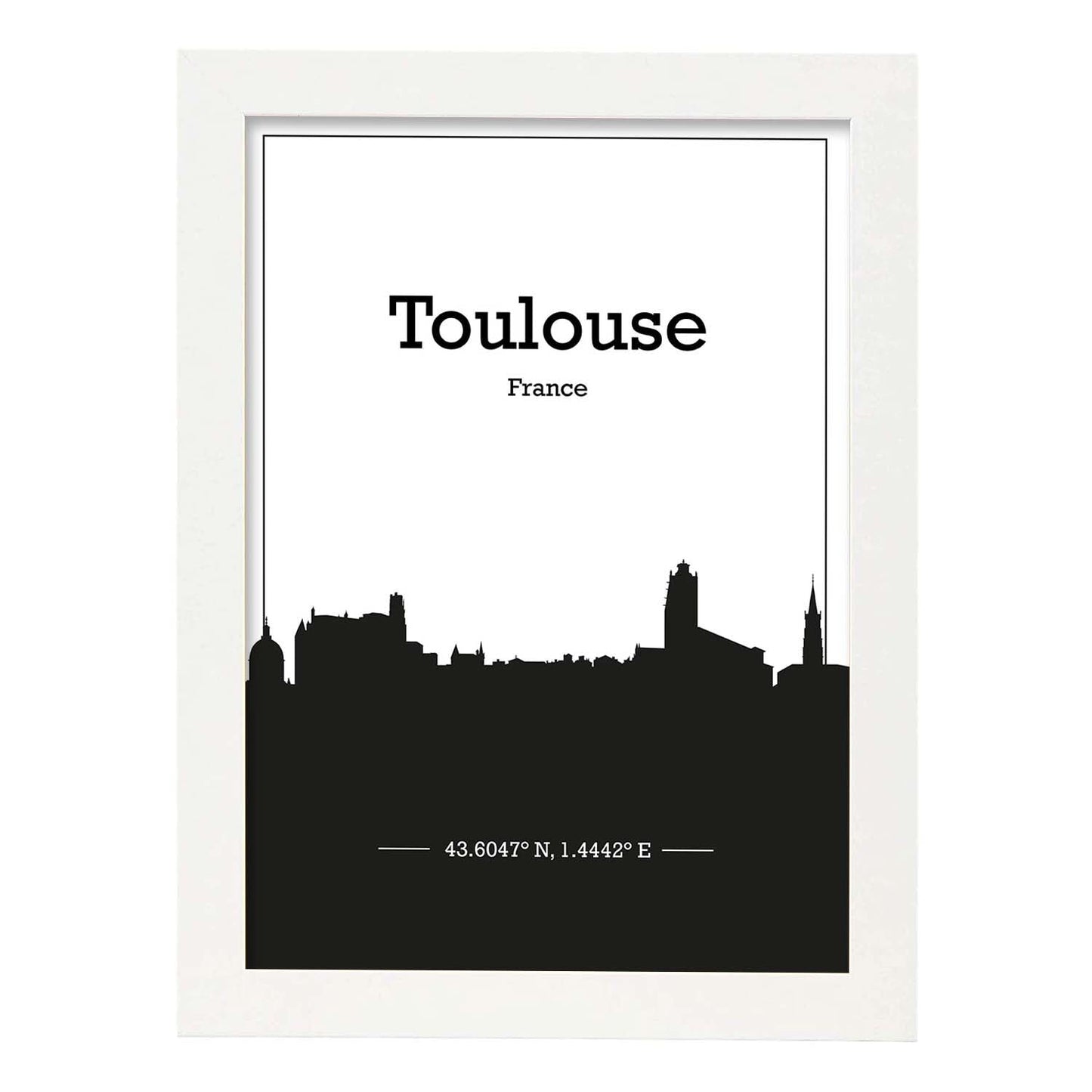 Poster con mapa de Toulouse - Francia. Láminas con Skyline de ciudades de Francia con sombra negra.-Artwork-Nacnic-A3-Marco Blanco-Nacnic Estudio SL