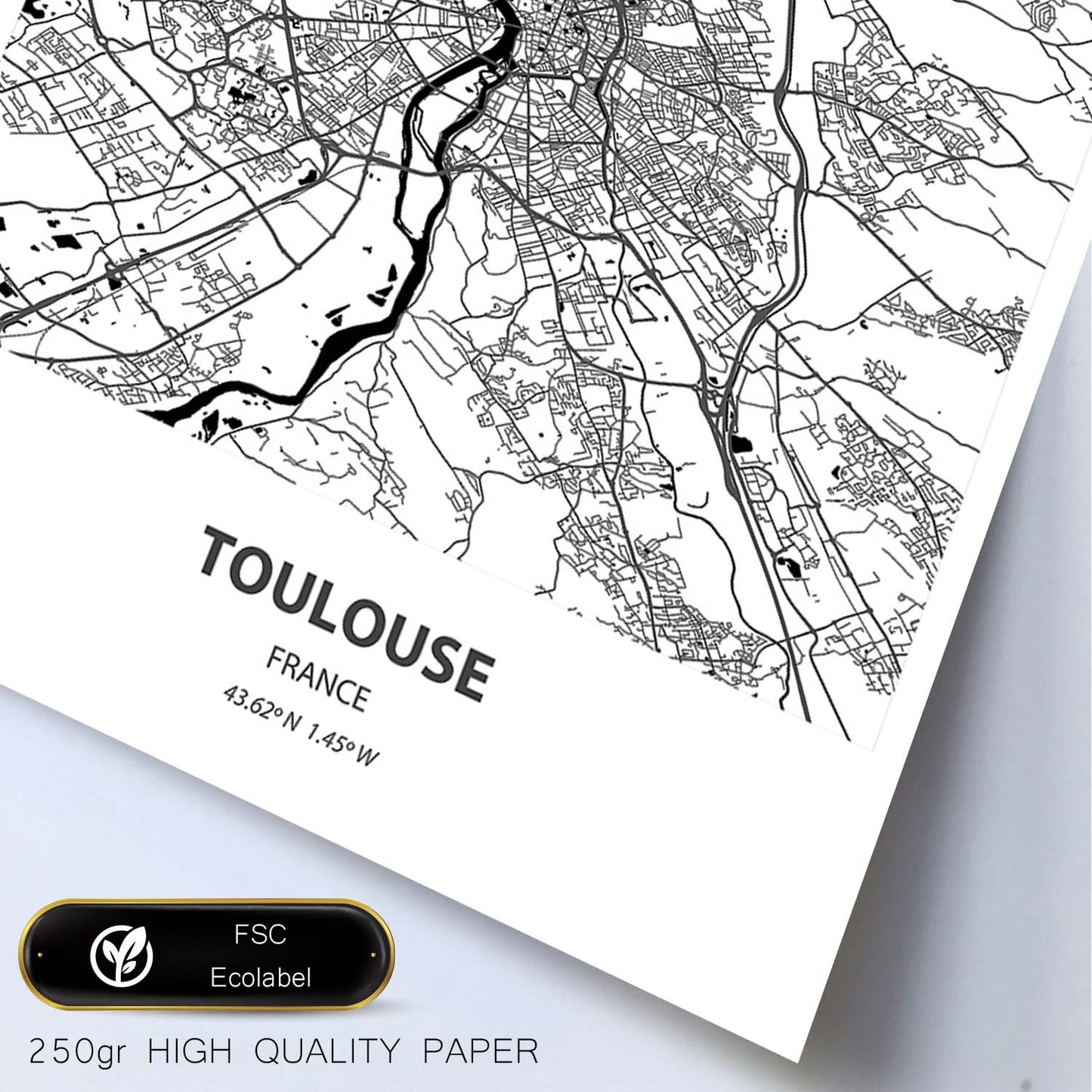 Poster con mapa de Toulouse - Francia. Láminas de ciudades de Francia con mares y ríos en color negro.-Artwork-Nacnic-Nacnic Estudio SL
