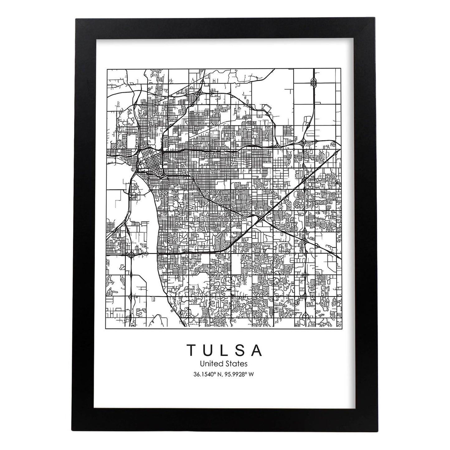 Poster con mapa de Tulsa. Lámina de Estados Unidos, con imágenes de mapas y carreteras-Artwork-Nacnic-A3-Marco Negro-Nacnic Estudio SL