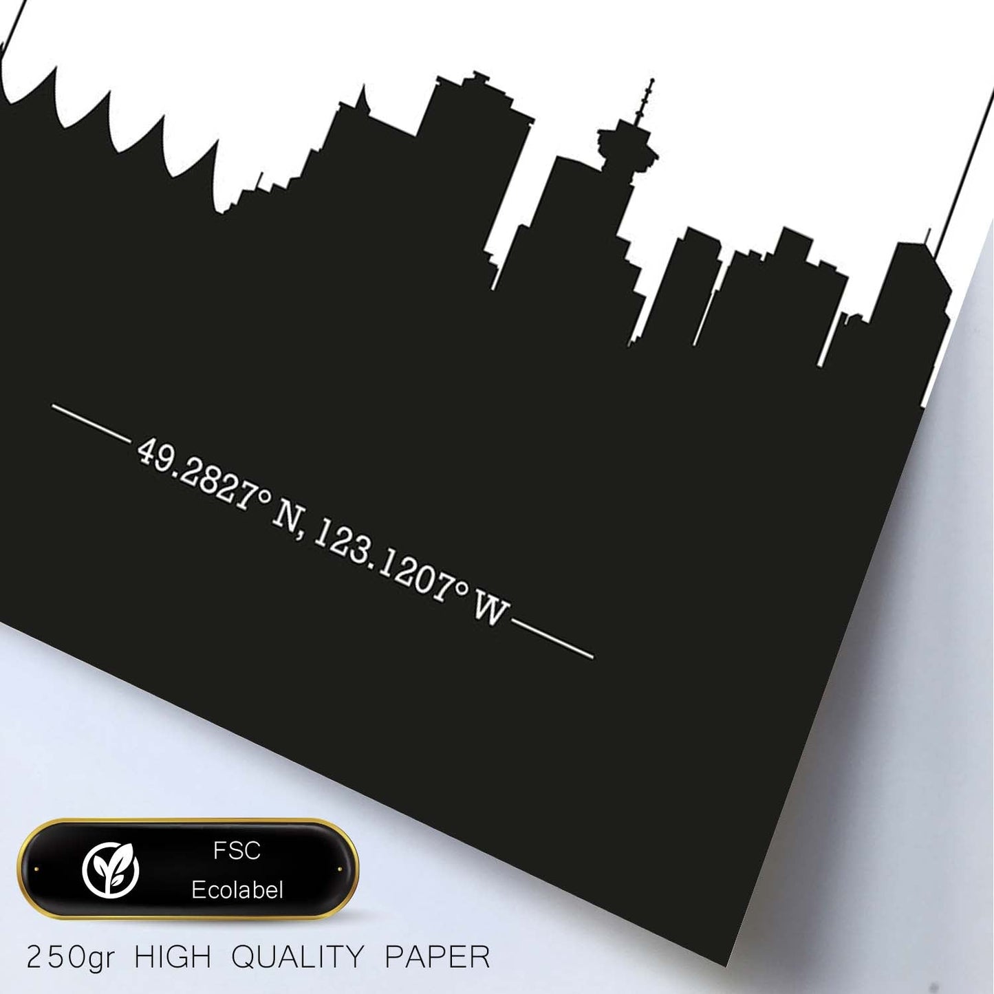 Poster con mapa de Vancouver - Canada. Láminas con Skyline de ciudades de Estados Unidos, Canada, Mexico con sombra negra.-Artwork-Nacnic-Nacnic Estudio SL