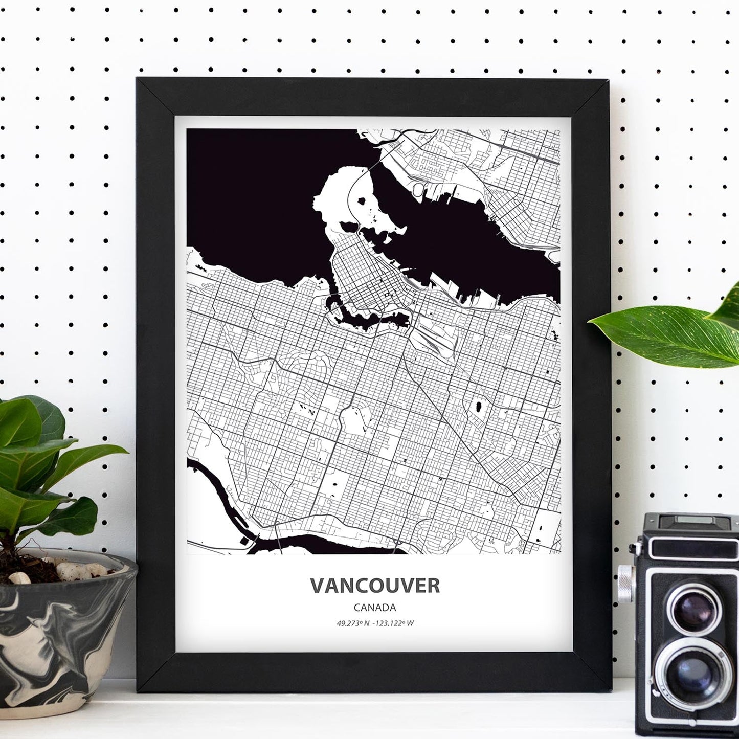 Poster con mapa de Vancouver - Canada. Láminas de ciudades de Canada con mares y ríos en color negro.-Artwork-Nacnic-Nacnic Estudio SL