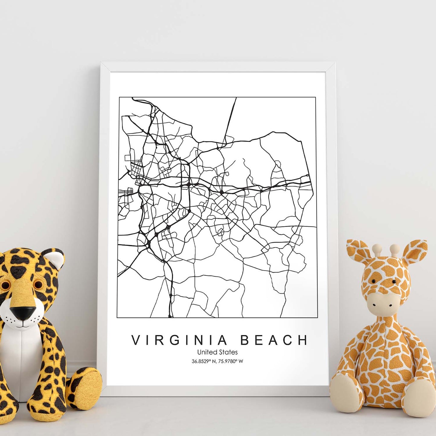 Poster con mapa de Virginia Beach. Lámina de Estados Unidos, con imágenes de mapas y carreteras-Artwork-Nacnic-Nacnic Estudio SL