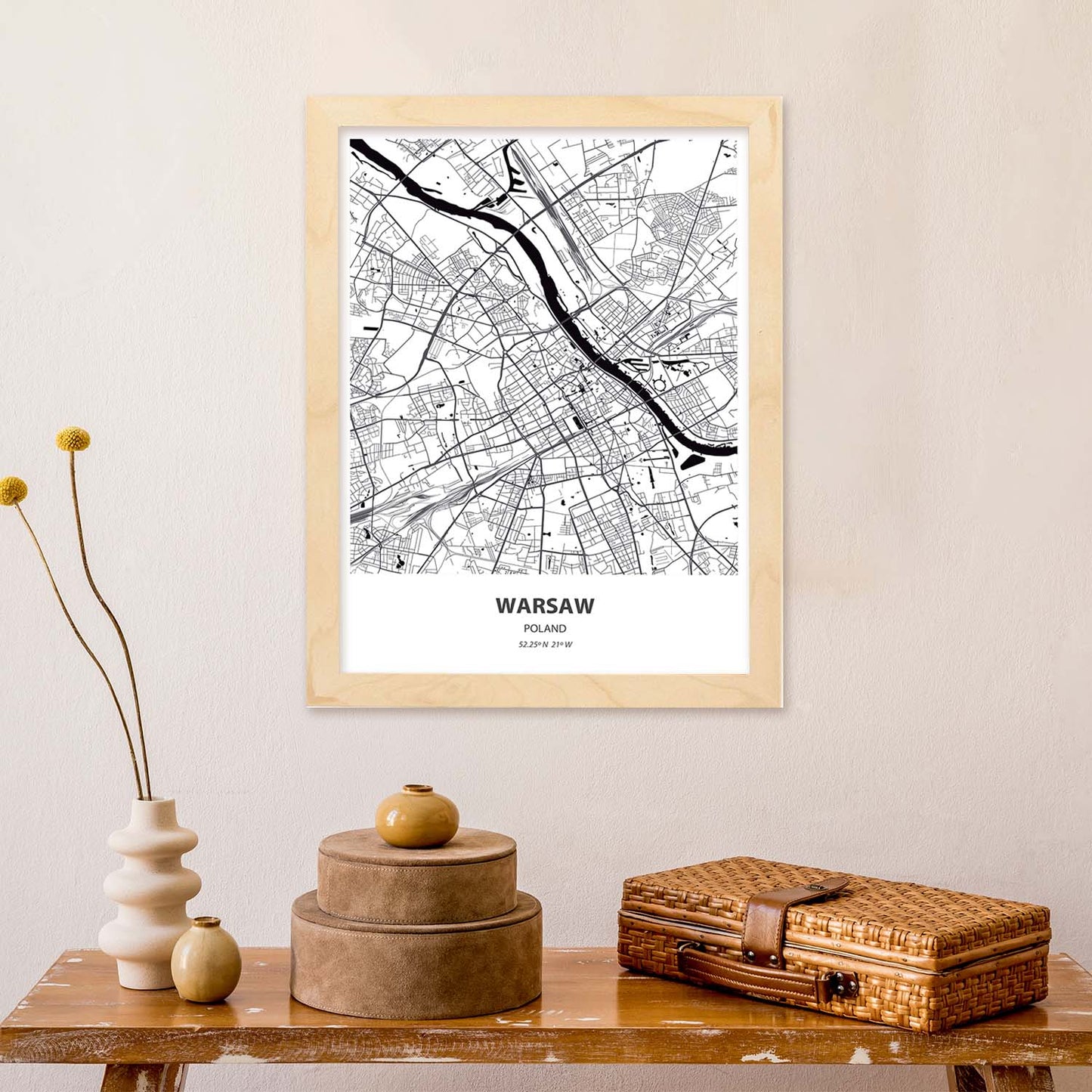 Poster con mapa de Warsaw - Polonia. Láminas de ciudades de Europa con mares y ríos en color negro.-Artwork-Nacnic-Nacnic Estudio SL