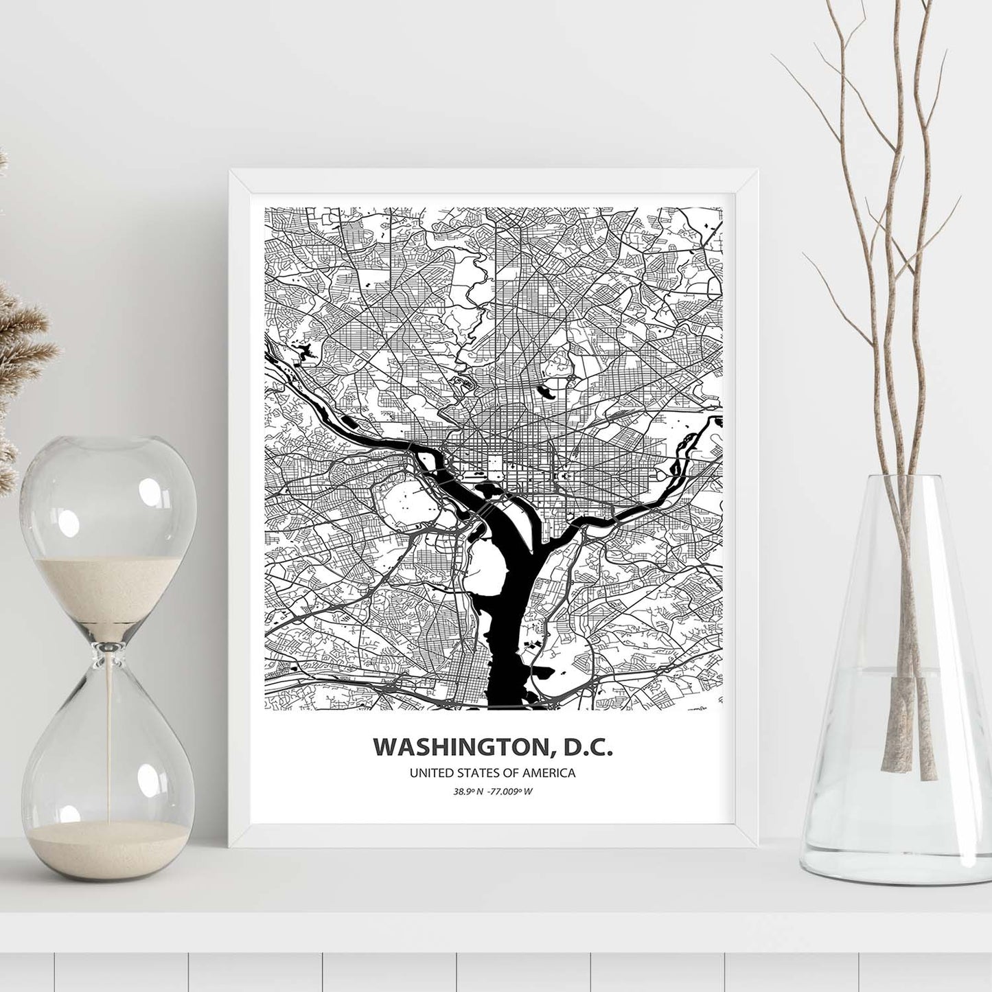 Poster con mapa de Washington D.C - USA. Láminas de ciudades de Estados Unidos con mares y ríos en color negro.-Artwork-Nacnic-Nacnic Estudio SL
