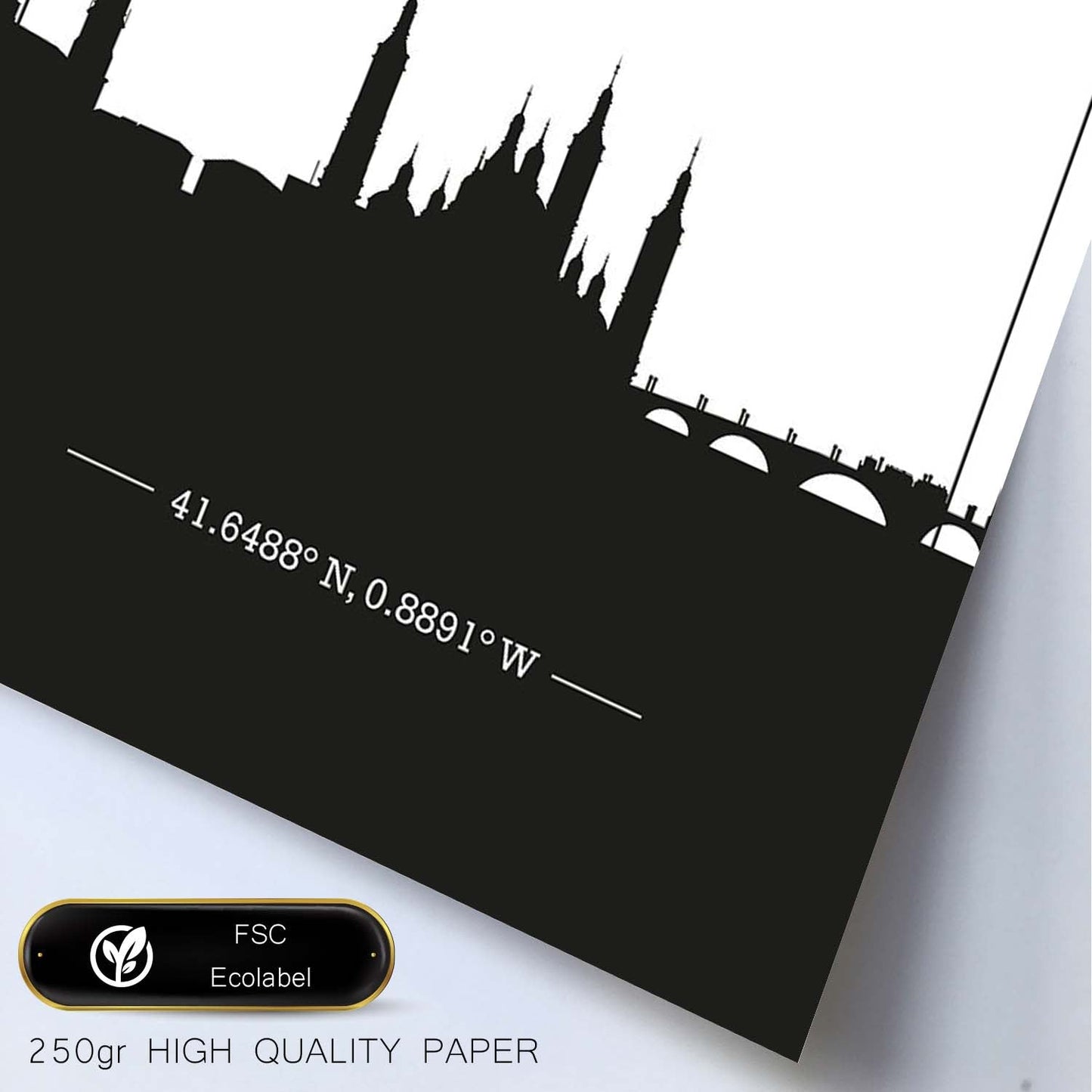 Poster con mapa de Zaragoza - España. Láminas con Skyline de ciudades de Europa con sombra negra.-Artwork-Nacnic-Nacnic Estudio SL