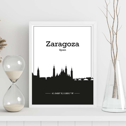 Poster con mapa de Zaragoza - España. Láminas con Skyline de ciudades de Europa con sombra negra.-Artwork-Nacnic-Nacnic Estudio SL