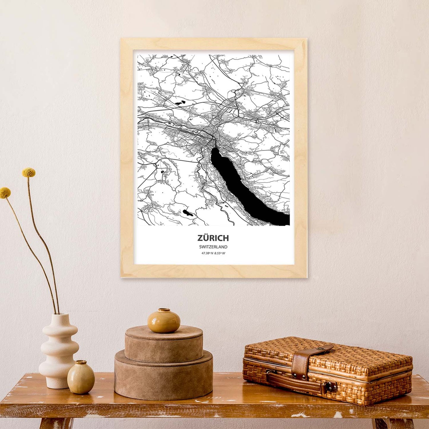 Poster con mapa de Zurich - Suiza. Láminas de ciudades de Europa con mares y ríos en color negro.-Artwork-Nacnic-Nacnic Estudio SL