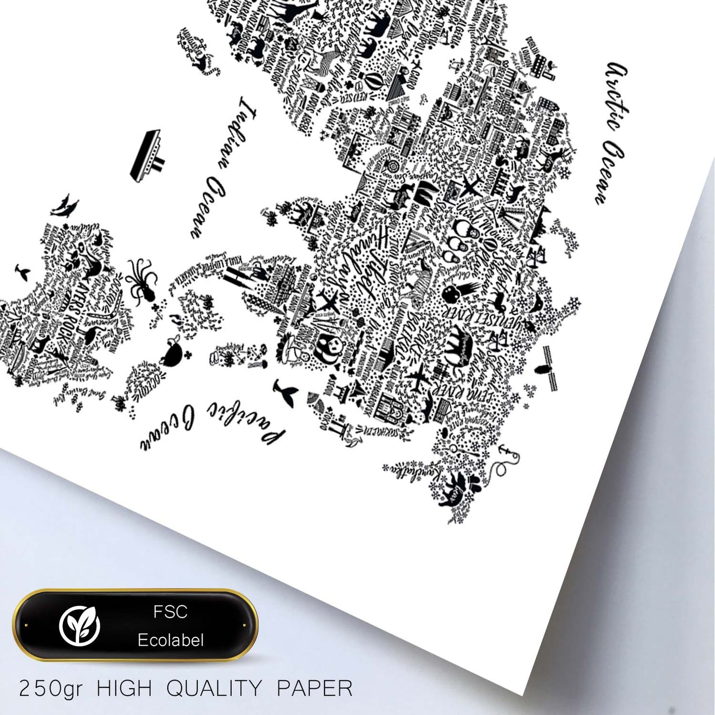 Poster con mapa tipográfico color blanco. Láminas con mapas del mundo.-Artwork-Nacnic-Nacnic Estudio SL