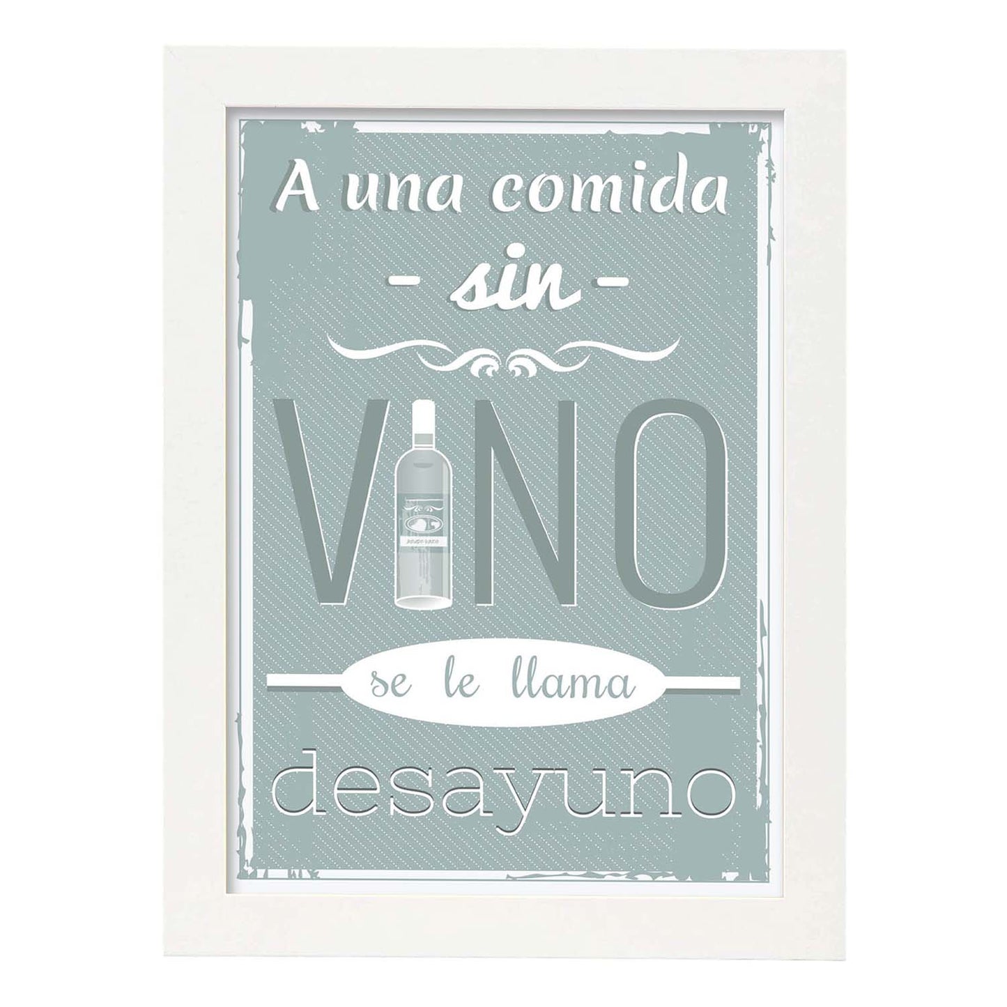 Poster con mensaje feliz. Lámina A una comida sin vino....-Artwork-Nacnic-A3-Marco Blanco-Nacnic Estudio SL