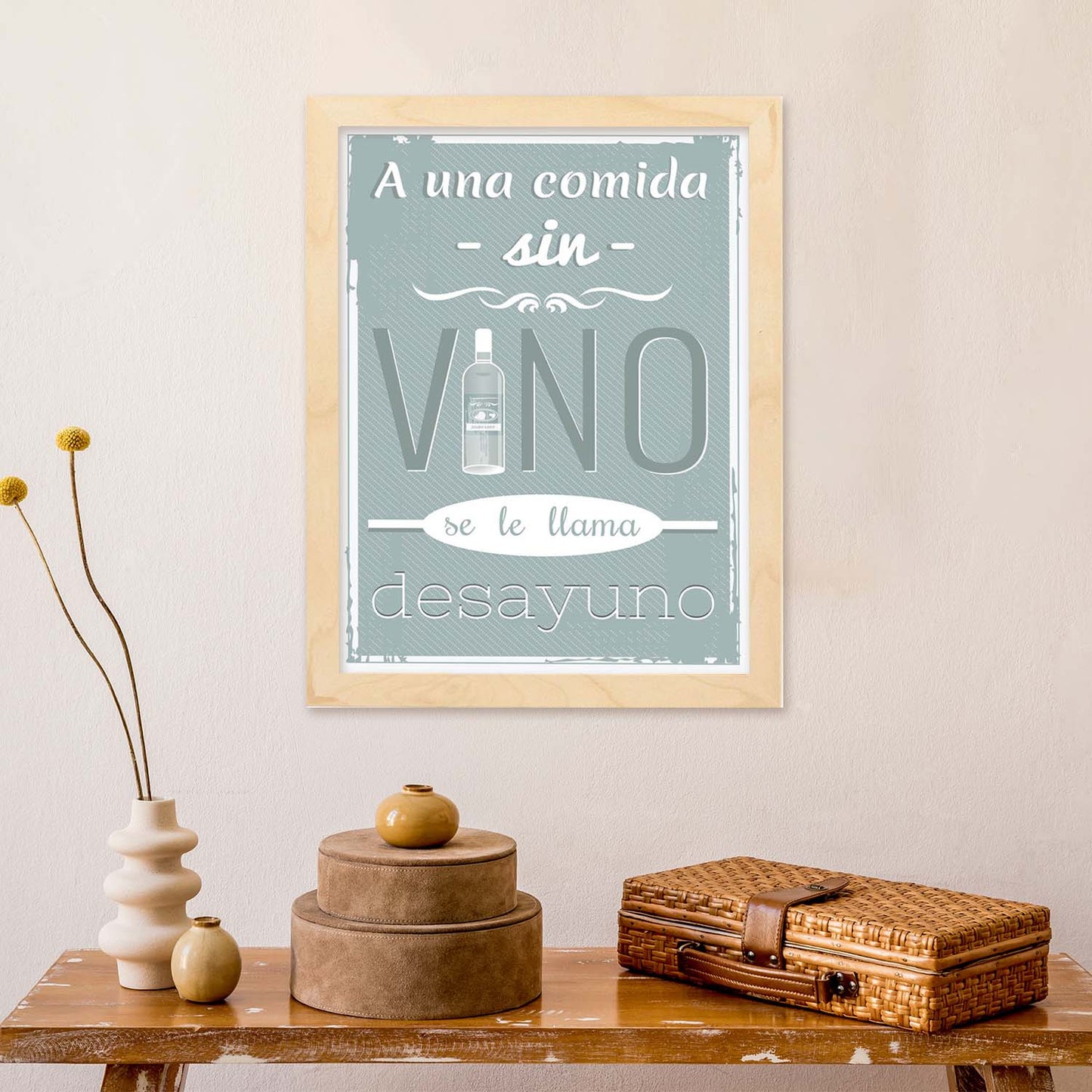 Poster con mensaje feliz. Lámina A una comida sin vino....-Artwork-Nacnic-Nacnic Estudio SL