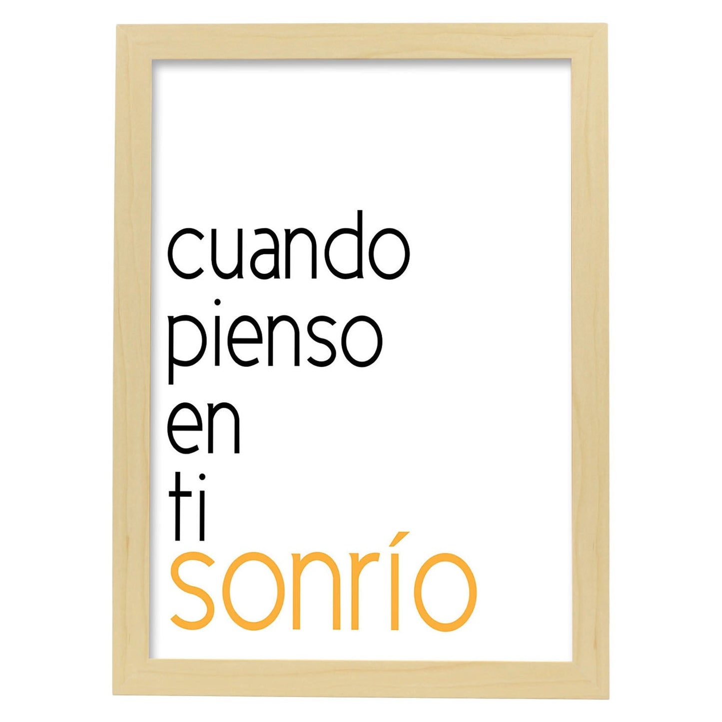 Poster con mensaje feliz. Lámina Cuando pienso en tí sonrio.-Artwork-Nacnic-A3-Marco Madera clara-Nacnic Estudio SL