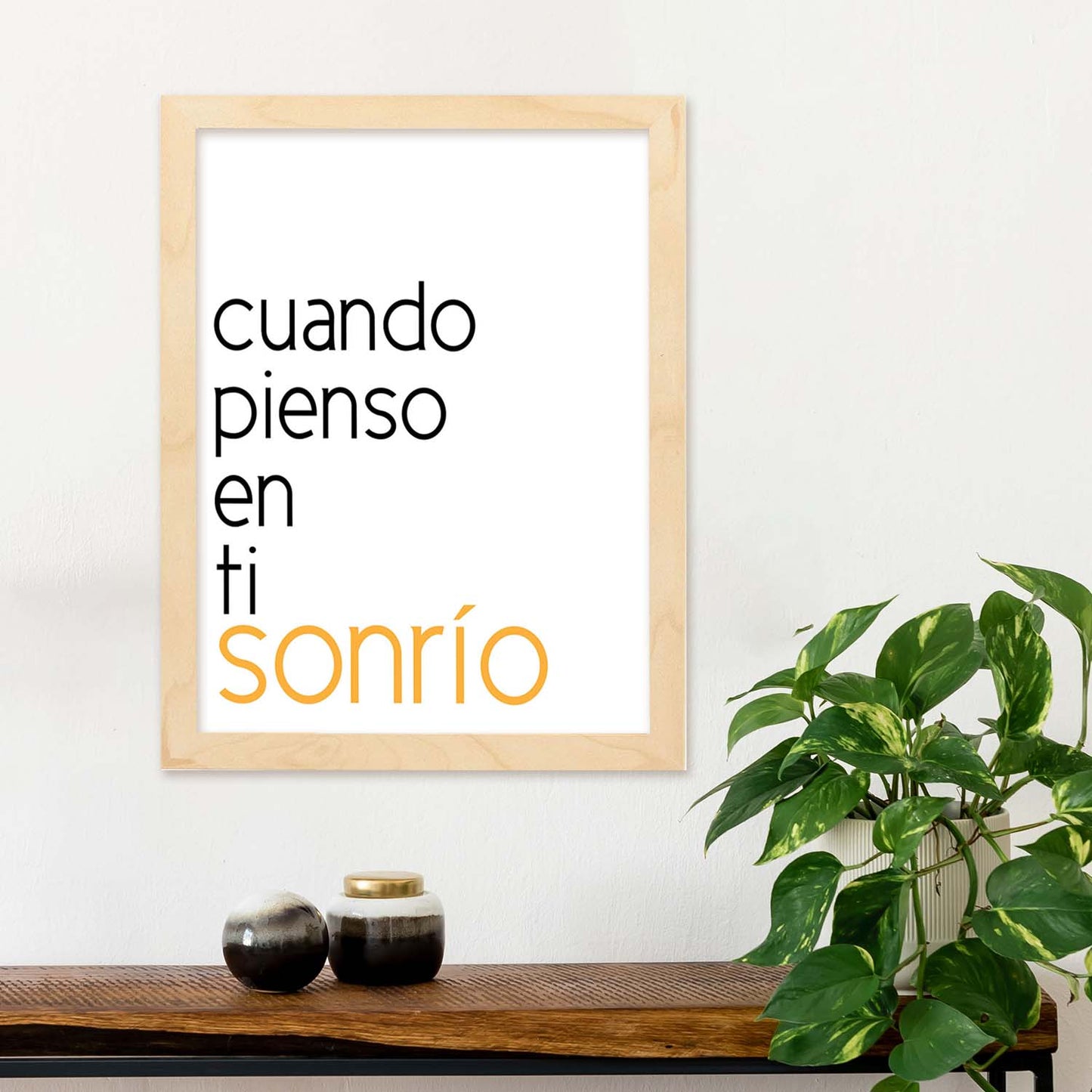 Poster con mensaje feliz. Lámina Cuando pienso en tí sonrio.-Artwork-Nacnic-Nacnic Estudio SL