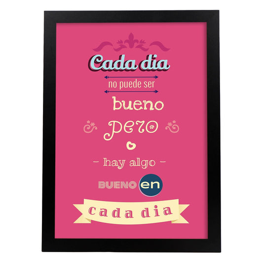 Poster con mensaje feliz. Lámina El amor lo puede todo.-Artwork-Nacnic-A4-Marco Negro-Nacnic Estudio SL