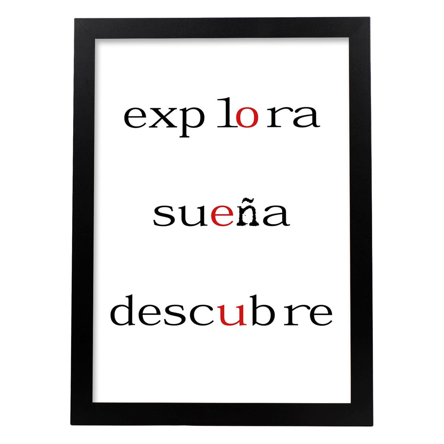 Poster con mensaje feliz. Lámina Explora sueña descubre.-Artwork-Nacnic-A3-Marco Negro-Nacnic Estudio SL