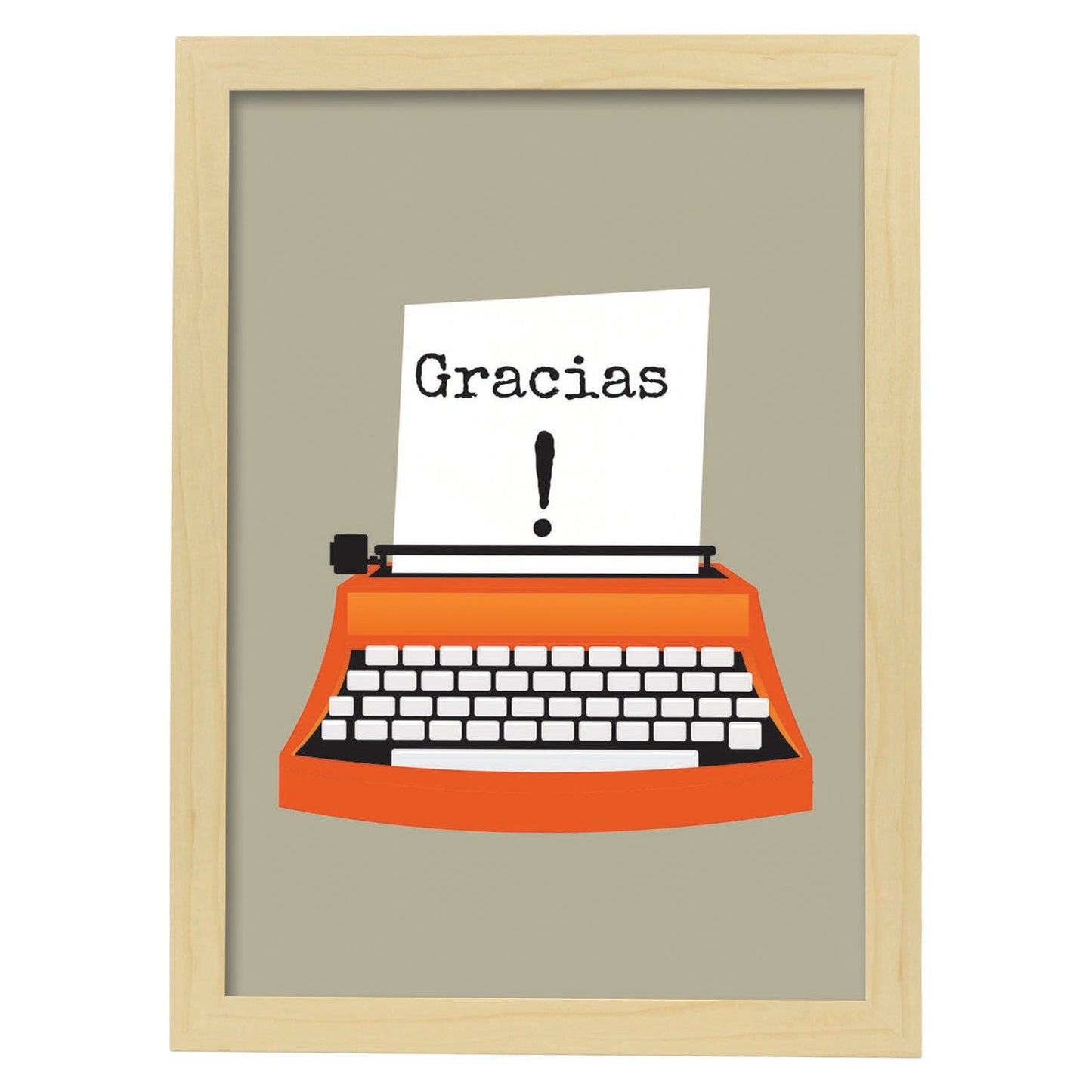 Poster con mensaje feliz. Lámina Gracias.-Artwork-Nacnic-A4-Marco Madera clara-Nacnic Estudio SL