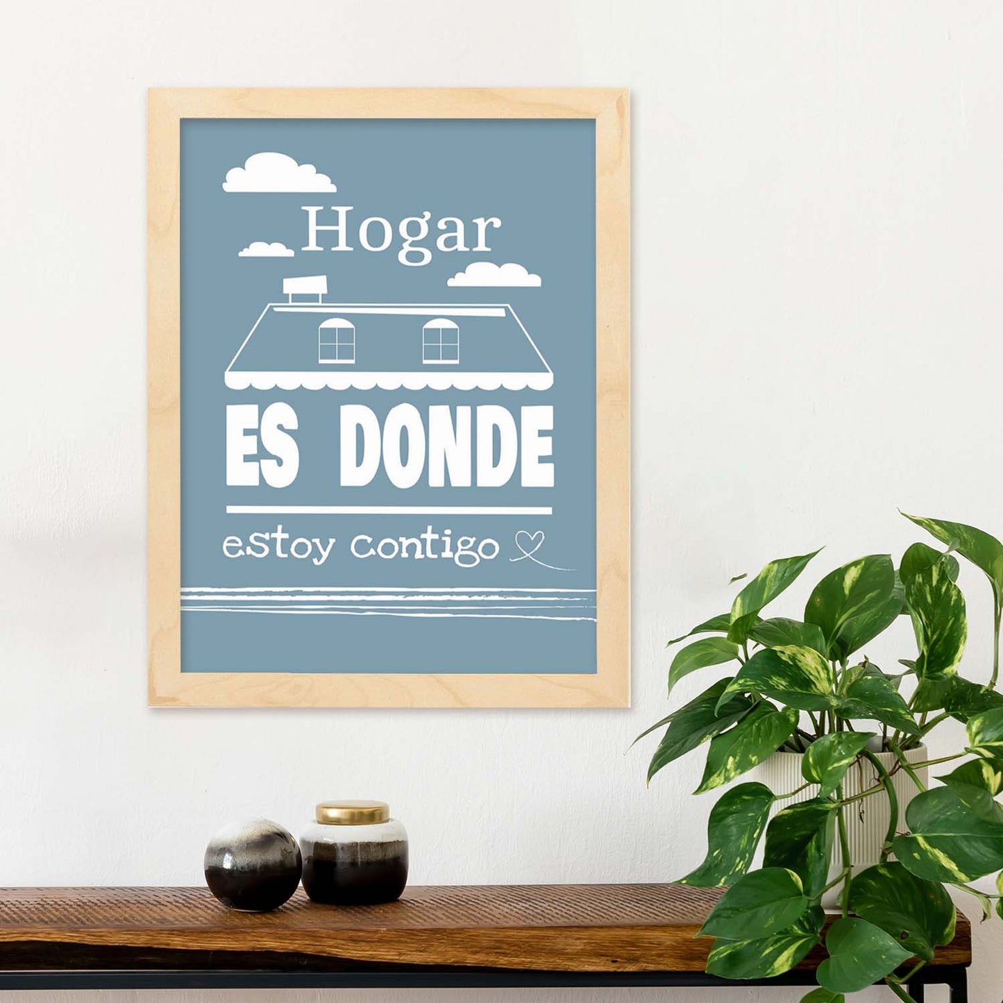 Poster con mensaje feliz. Lámina Hogar es donde estoy contigo.-Artwork-Nacnic-Nacnic Estudio SL