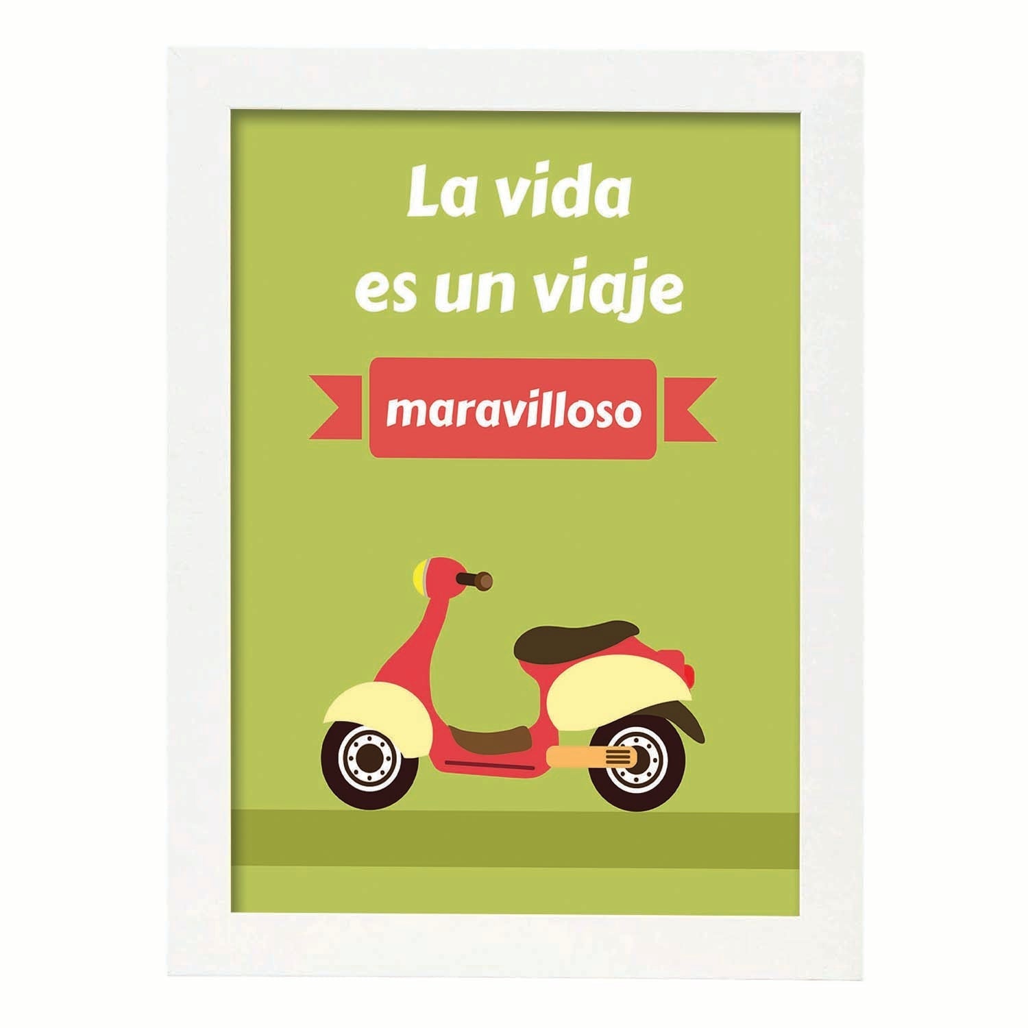 Poster con mensaje feliz. Lámina La vida es un viaje maravilloso.-Artwork-Nacnic-A3-Marco Blanco-Nacnic Estudio SL