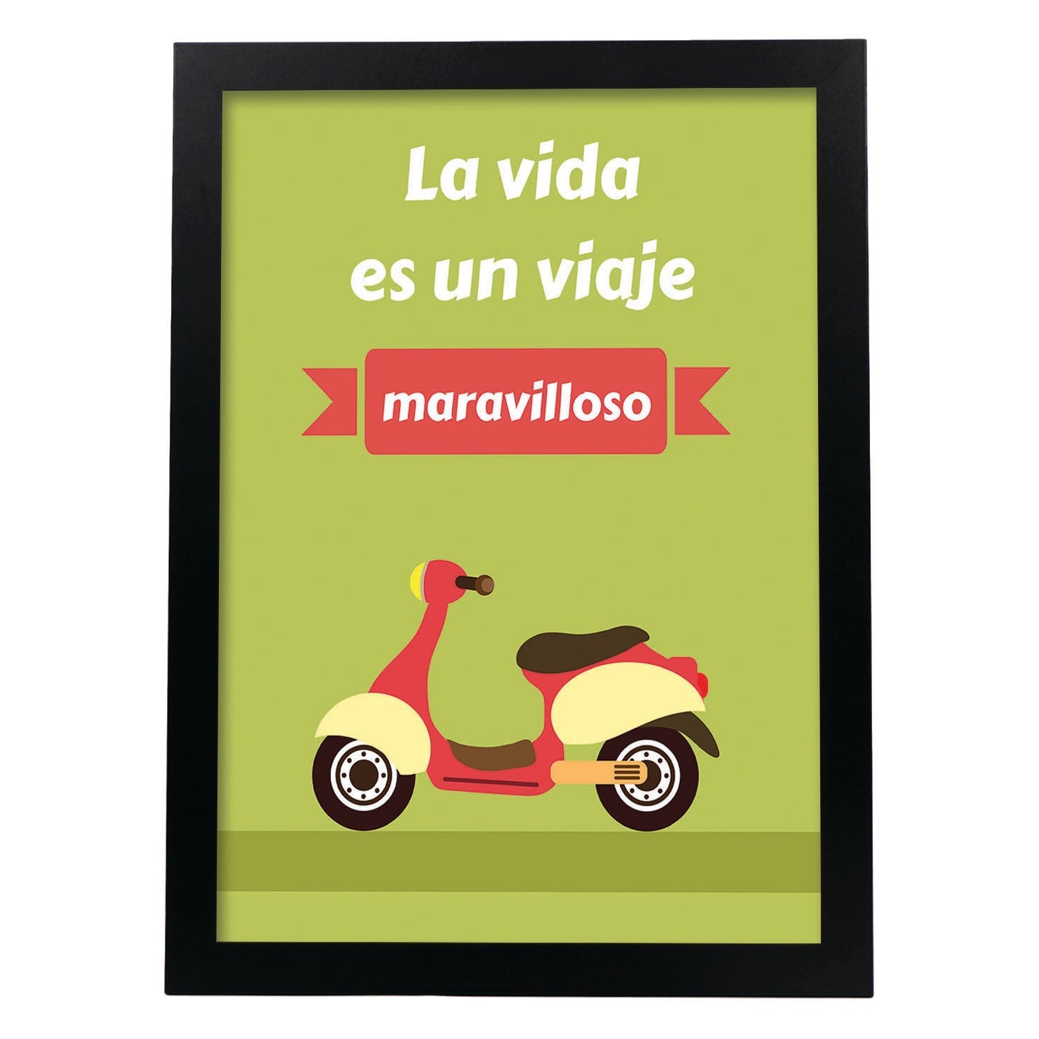 Poster con mensaje feliz. Lámina La vida es un viaje maravilloso.-Artwork-Nacnic-A3-Marco Negro-Nacnic Estudio SL