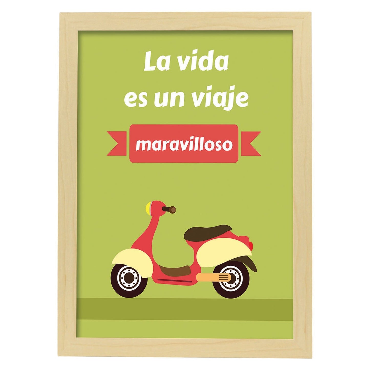 Poster con mensaje feliz. Lámina La vida es un viaje maravilloso.-Artwork-Nacnic-A4-Marco Madera clara-Nacnic Estudio SL