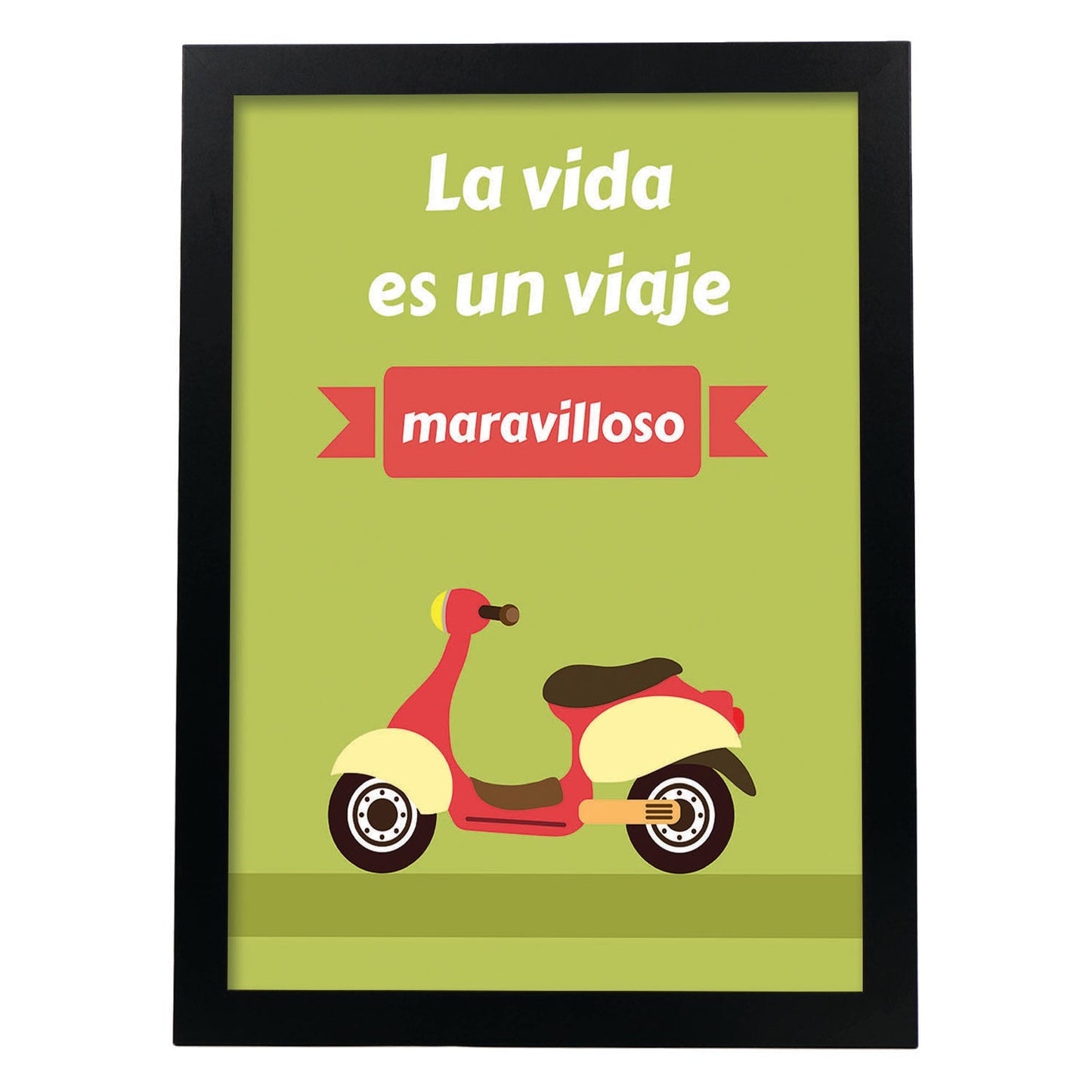 Poster con mensaje feliz. Lámina La vida es un viaje maravilloso.-Artwork-Nacnic-A4-Marco Negro-Nacnic Estudio SL