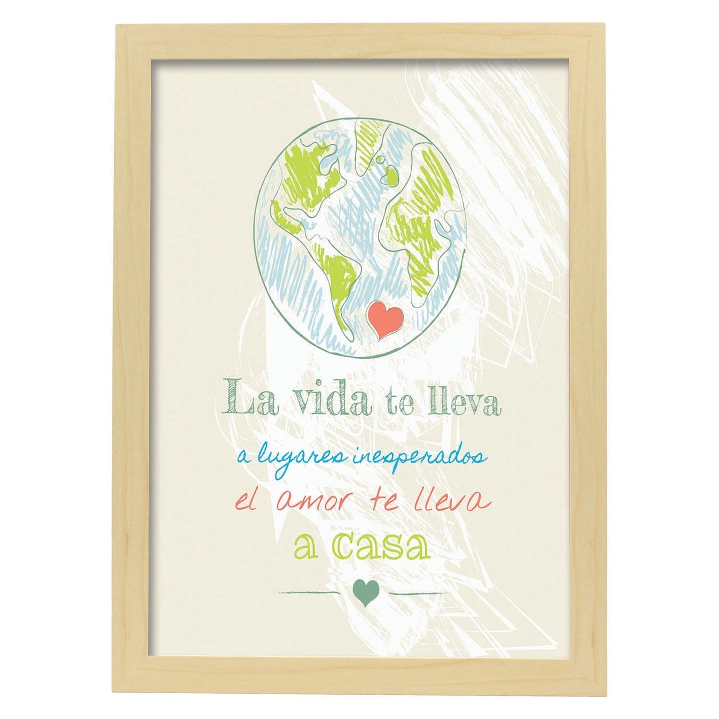 Poster con mensaje feliz. Lámina La vida te lleva.-Artwork-Nacnic-A4-Marco Madera clara-Nacnic Estudio SL