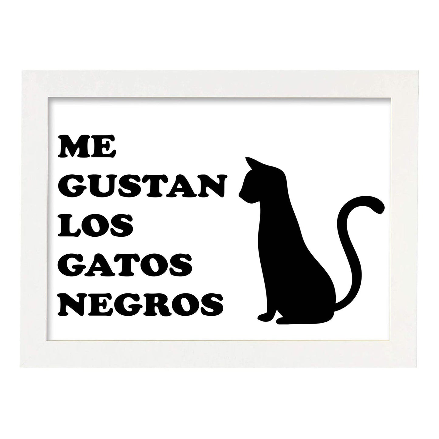 Poster con mensaje feliz. Lámina Me gustan los gatos negros.-Artwork-Nacnic-A3-Marco Blanco-Nacnic Estudio SL