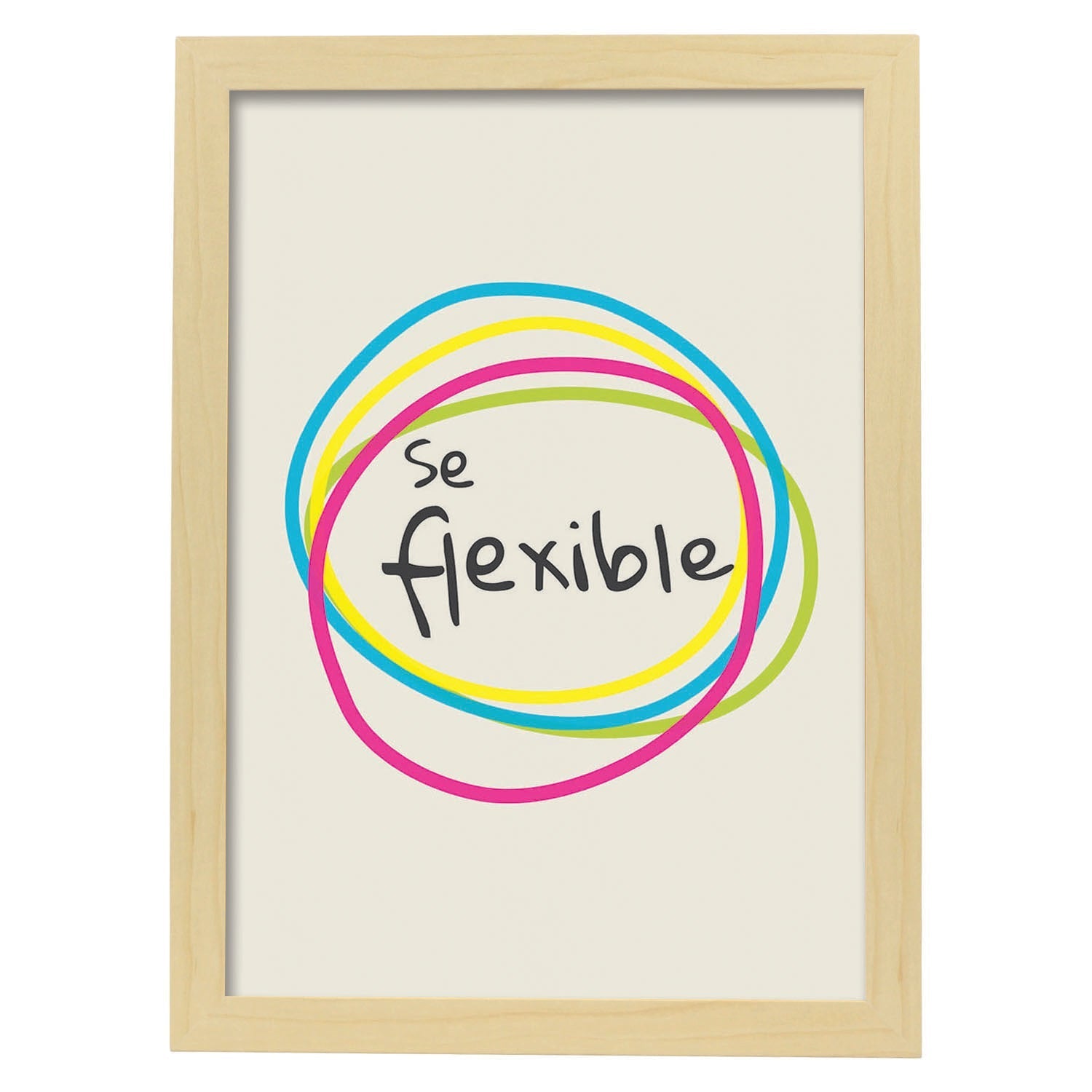 Poster con mensaje feliz. Lámina Se flexible 2.-Artwork-Nacnic-A3-Marco Madera clara-Nacnic Estudio SL