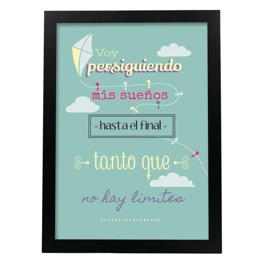 Poster con mensaje feliz. Lámina Voy persiguiendo mis sueños 2.-Artwork-Nacnic-A4-Marco Negro-Nacnic Estudio SL