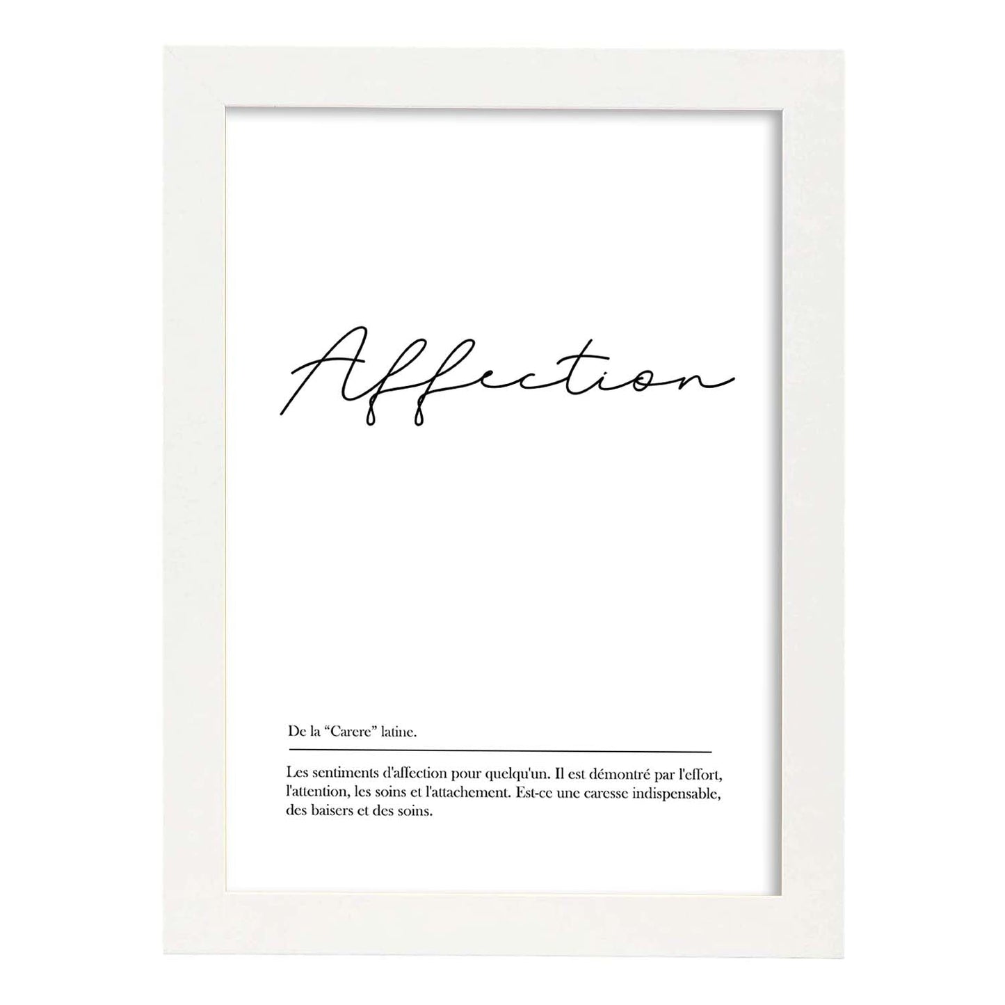 Poster con palabras en francés. Lámina Affection con definición y fondo blanco.-Artwork-Nacnic-A3-Marco Blanco-Nacnic Estudio SL