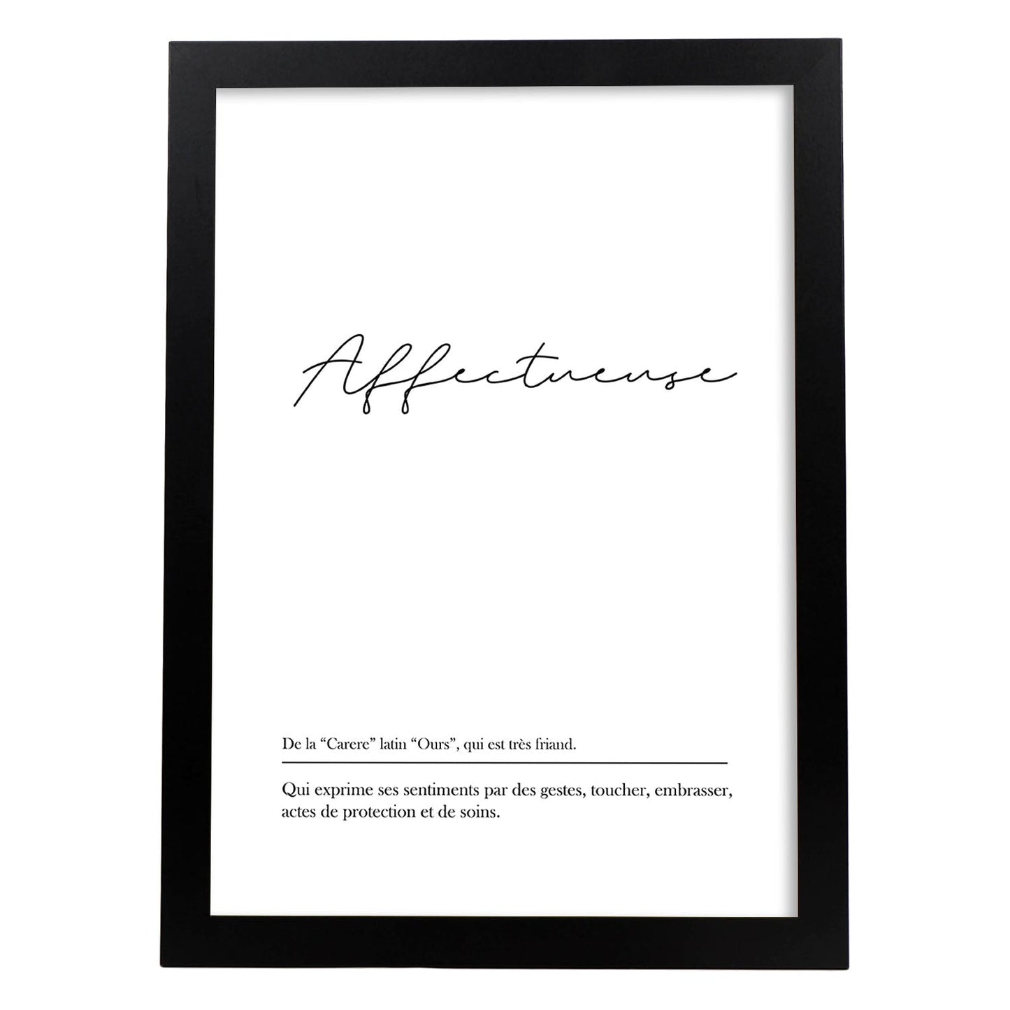 Poster con palabras en francés. Lámina Affectueuse con definición y fondo blanco.-Artwork-Nacnic-A4-Marco Negro-Nacnic Estudio SL